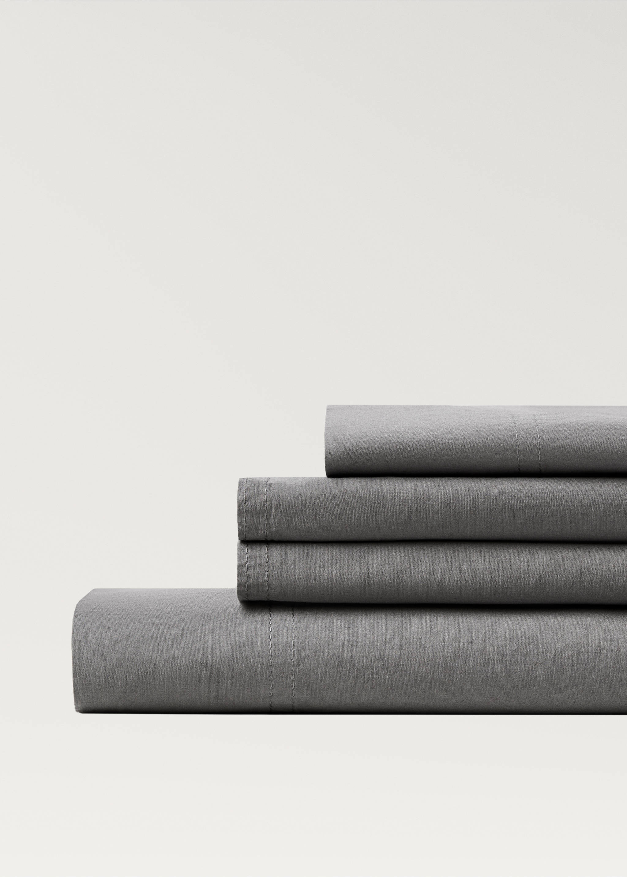 Cotton poplin double-stitched top sheet for 90 cm bed - Details of the article 3, Medium Grey. Ref: 87023030-00.