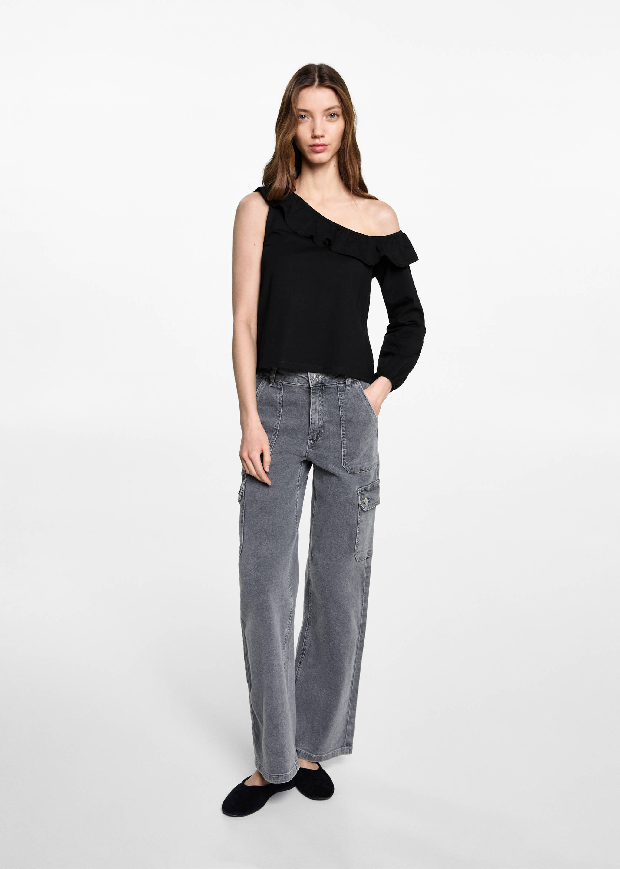 Samarreta asimètrica volant - Pla general, Negre. Ref: 87023277-00.