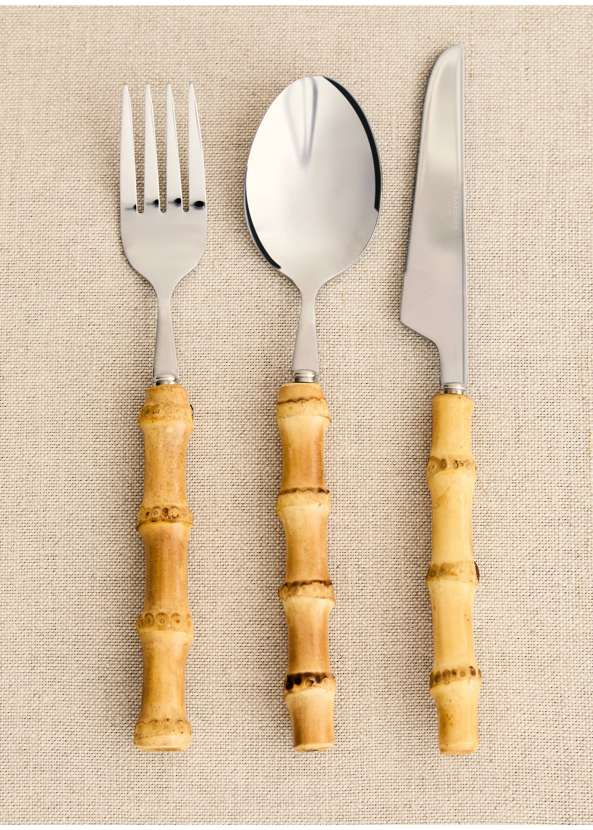 3-piece cutlery set with bamboo handles - General plane, Brown. Ref: 87023291-00.