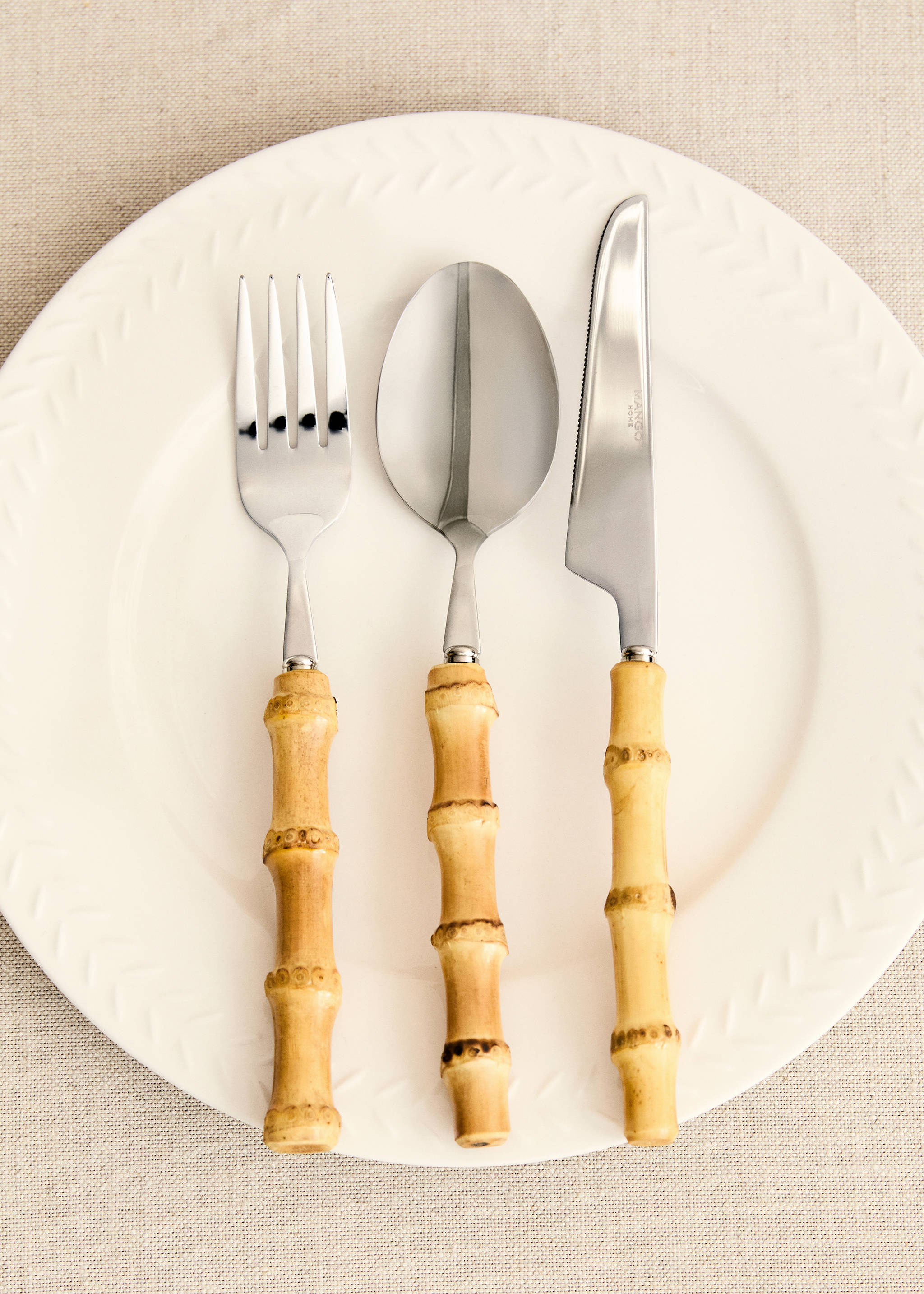 3-piece cutlery set with bamboo handles - Details of the article 7, Brown. Ref: 87023291-00.