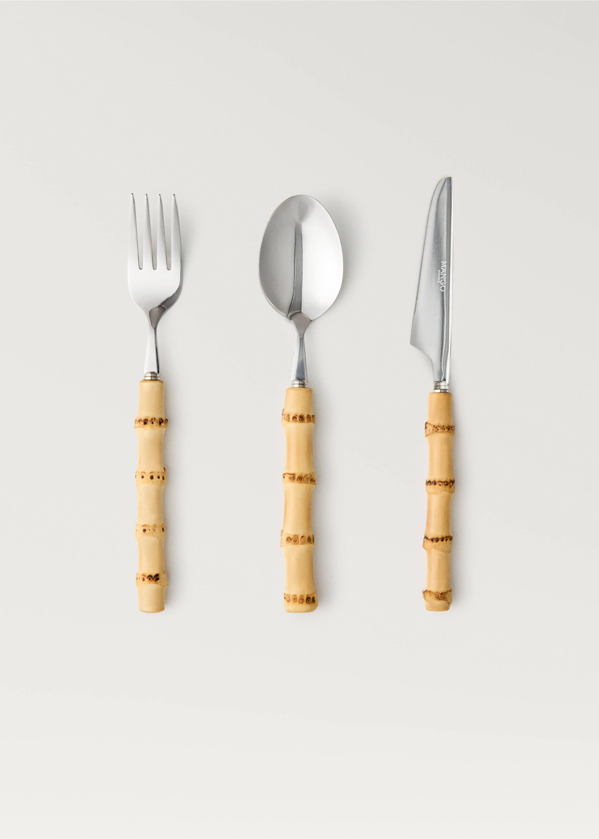 3-piece cutlery set with bamboo handles - Article without model, Brown. Ref: 87023291-00.