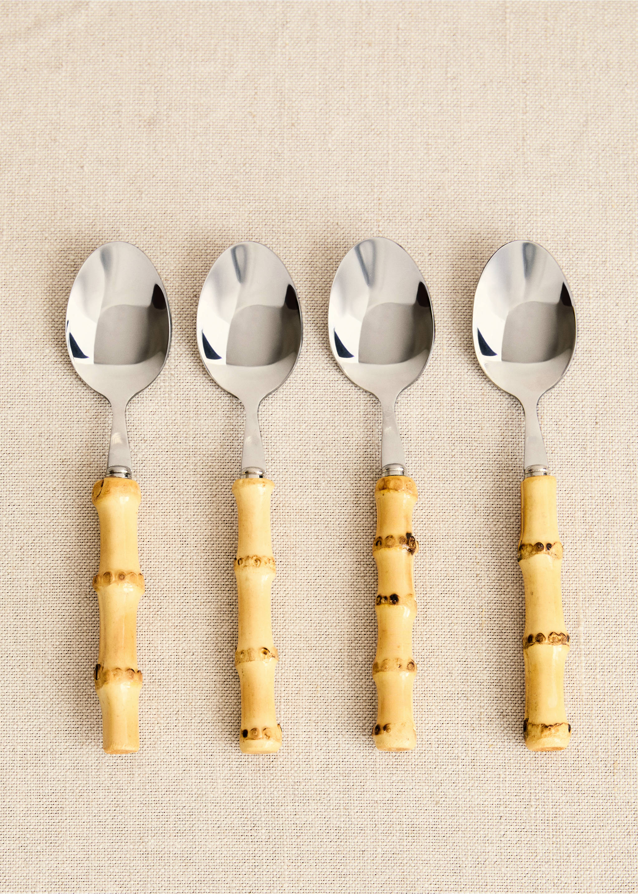 Set of 4 dessert spoons with bamboo handle - General plane, Brown. Ref: 87023292-00.