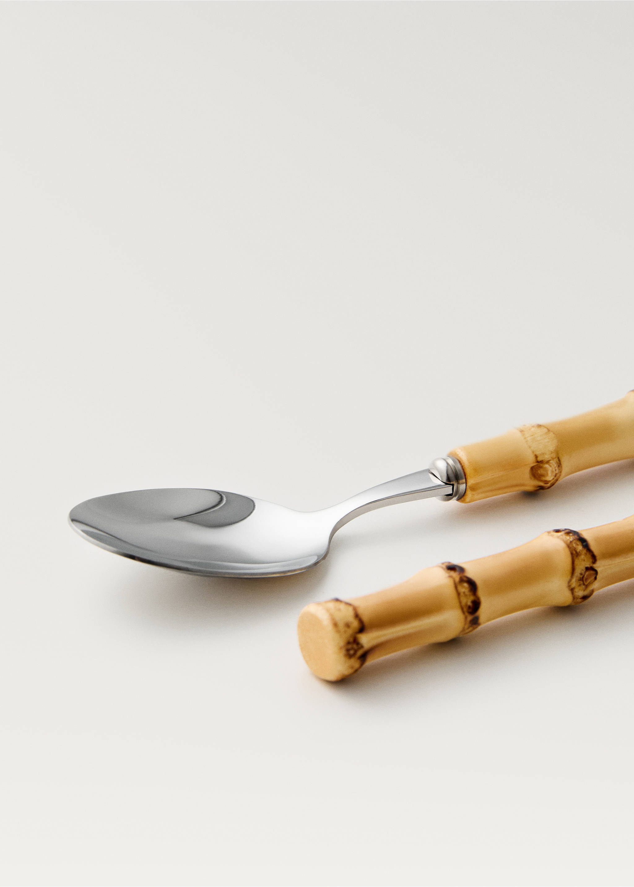 Set of 4 dessert spoons with bamboo handle - Details of the article 1, Brown. Ref: 87023292-00.