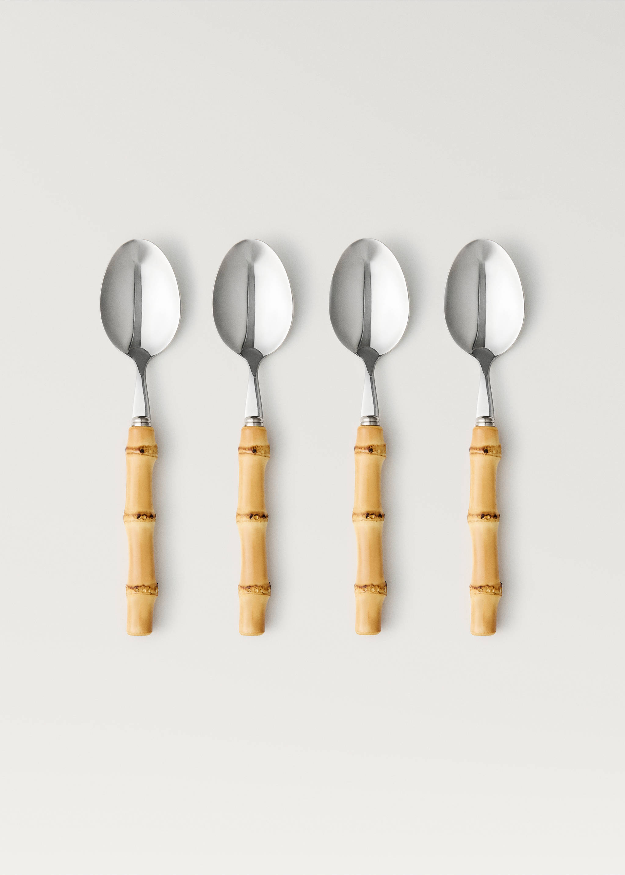 Set of 4 dessert spoons with bamboo handle - Article without model, Brown. Ref: 87023292-00.