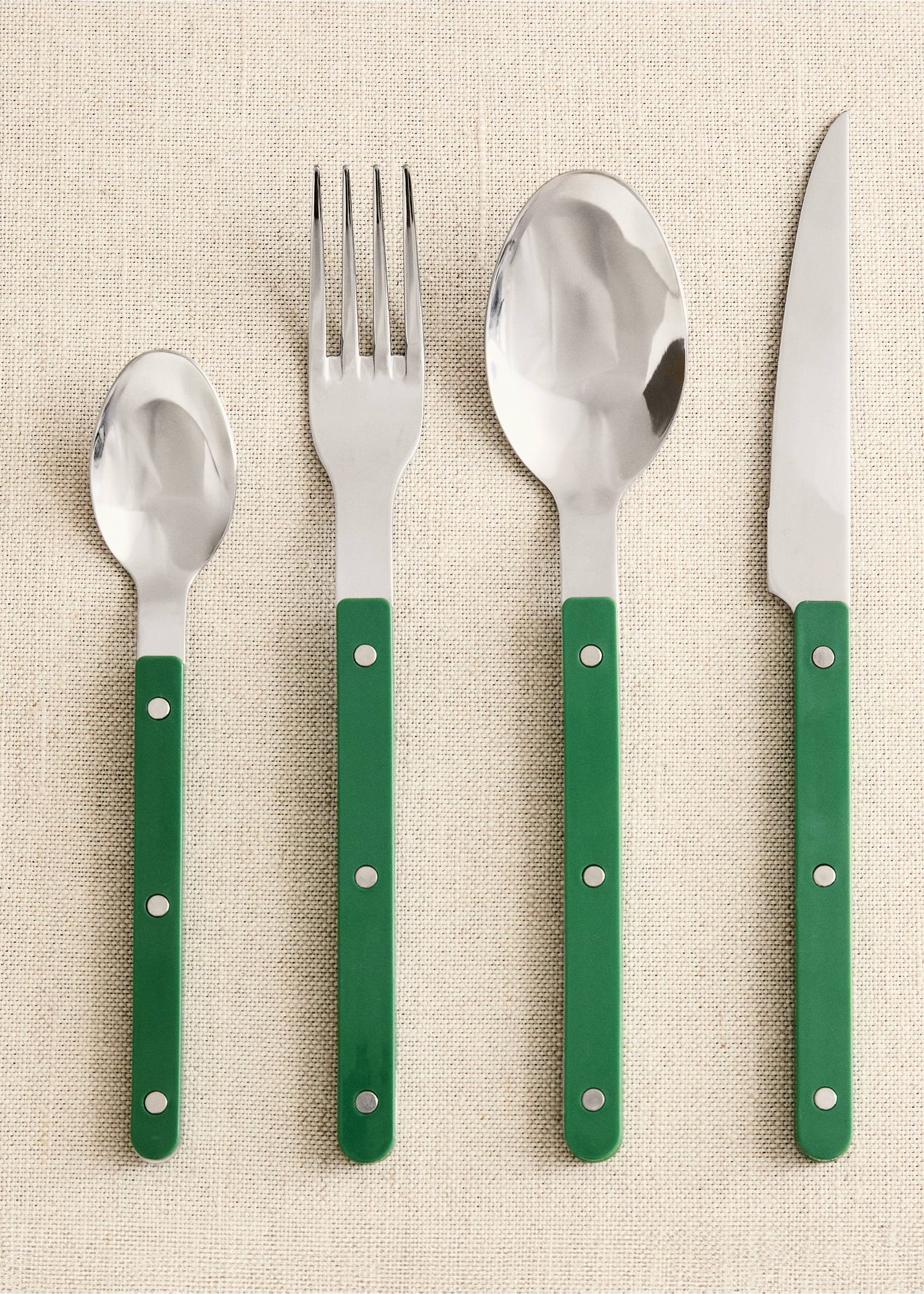 Cutlery set of 4 pieces with resin handles - General plane, Green. Ref: 87023294-00.