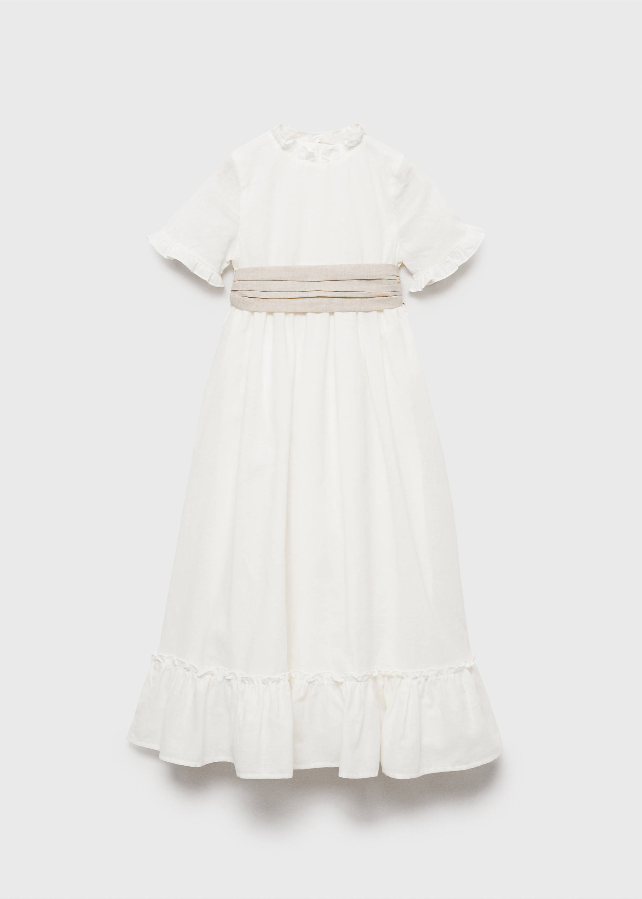 Vestido de linho com folhos - Artigo sem modelo, Branco. Ref: 87023637-00.