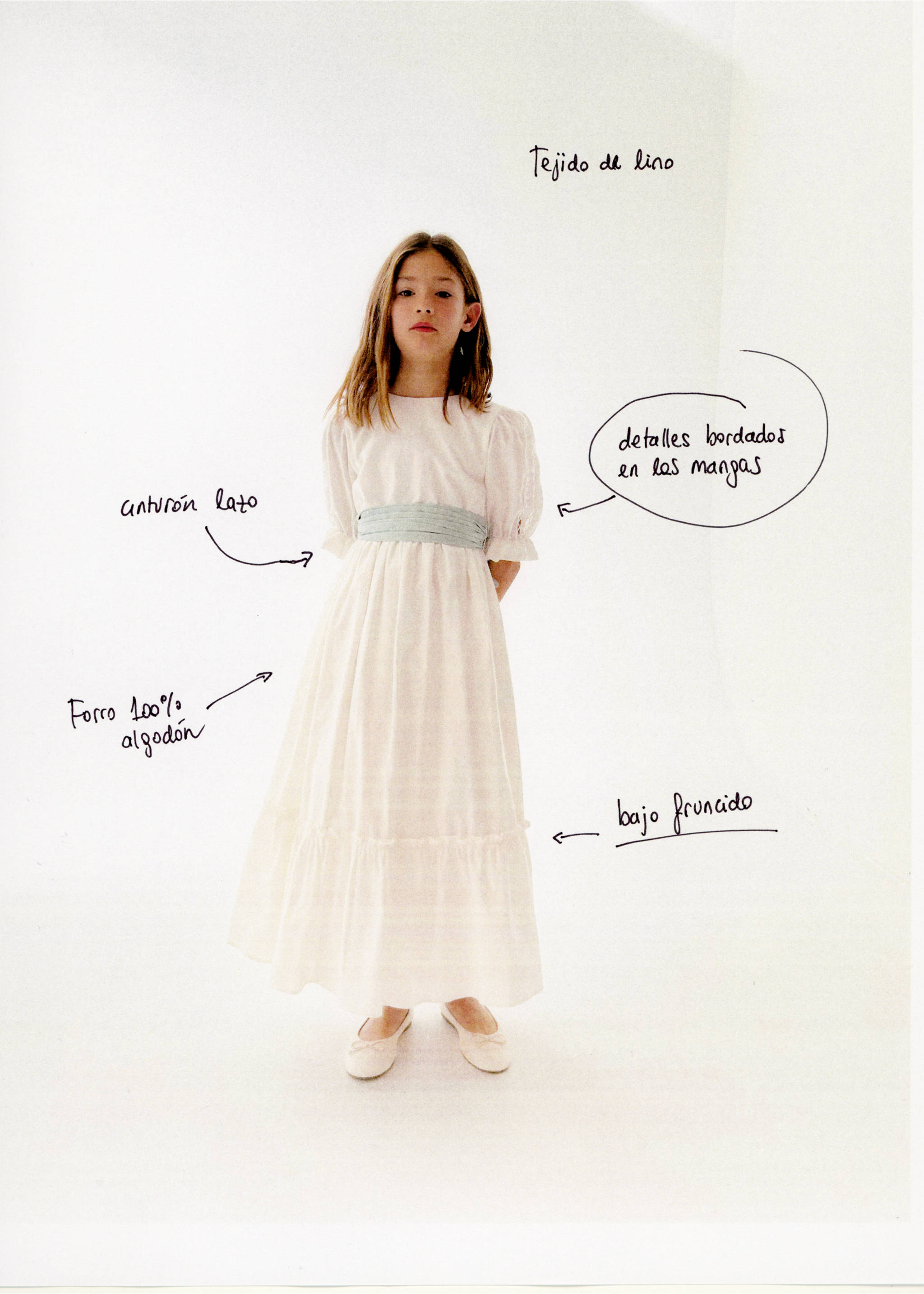 Robe lin volantée - Détail de l'article 7, Blanc. Ref: 87023638-00.