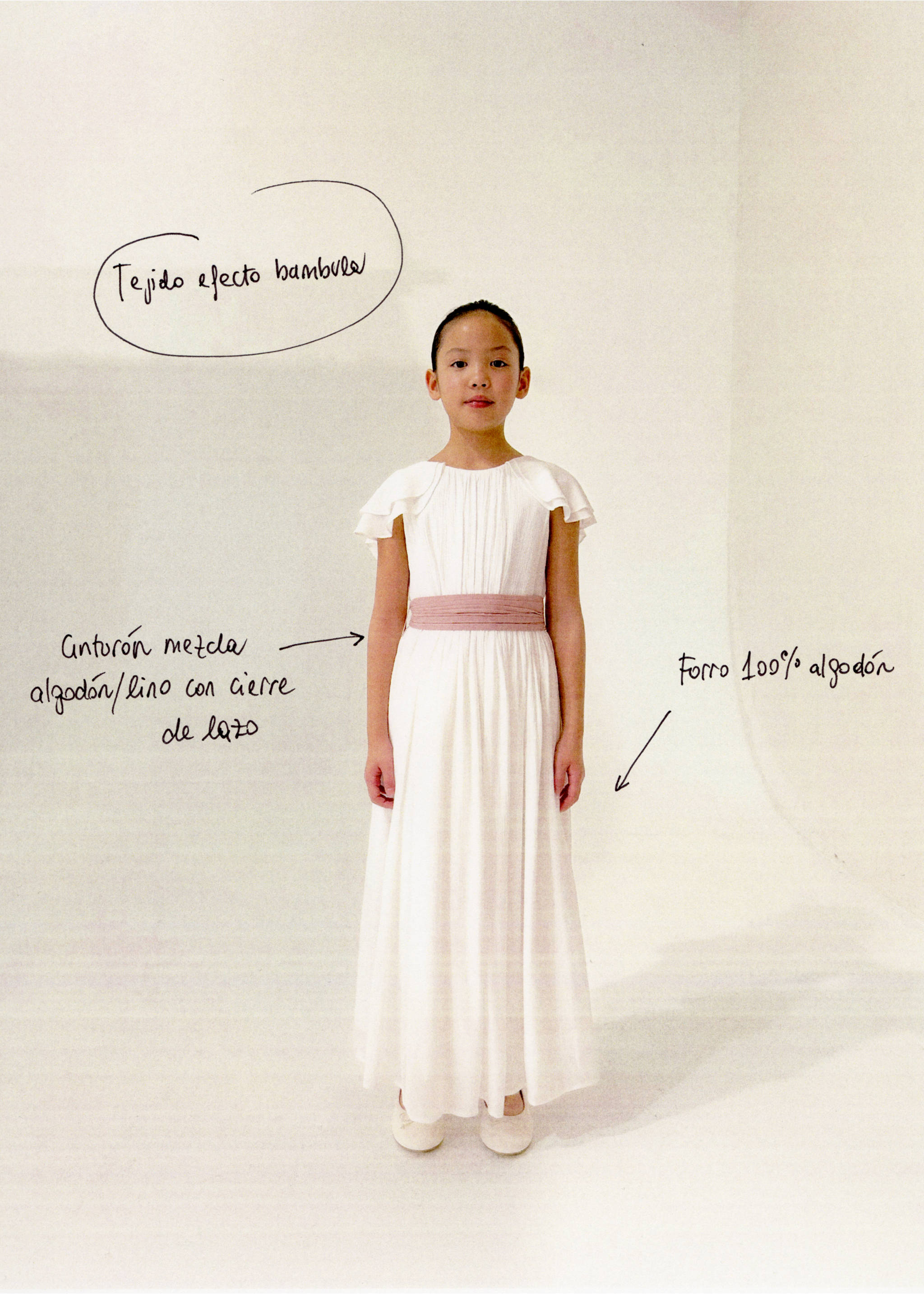 Sukienka z kreszowaną teksturą - Szczegóły artykułu 7, Biały. Ref: 87023639-00.