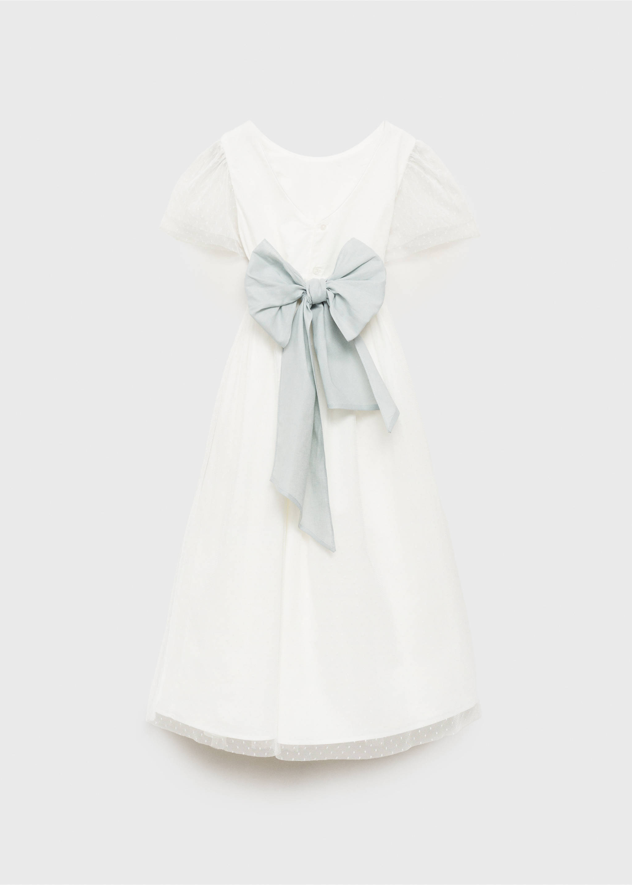 Plumetis-Kleid mit Schleife - Rückseite des Artikels, Weiß. Ref: 87023640-00.