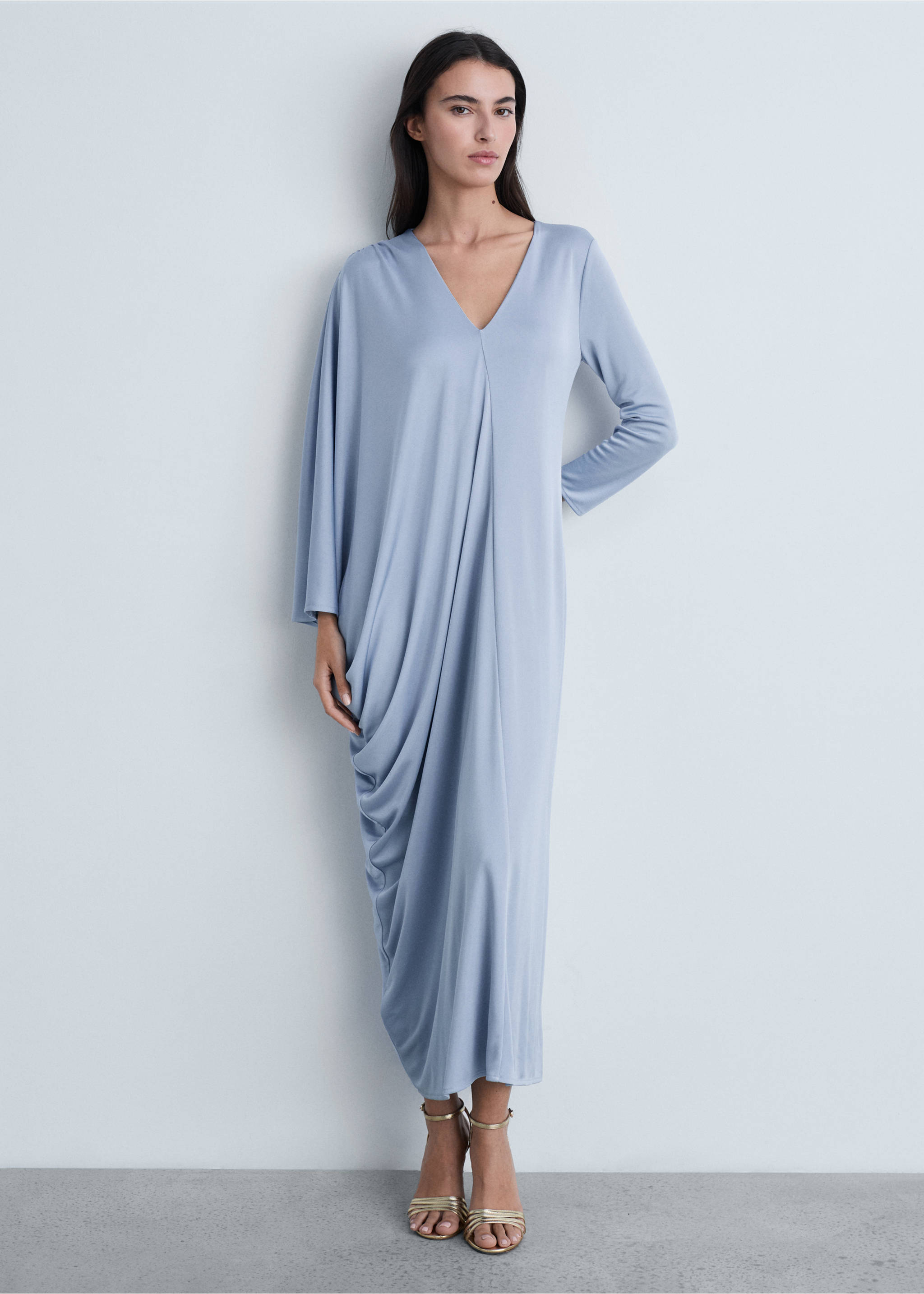 Asymmetric draped gown - General plane, Sky Blue. Ref: 87024065-00.