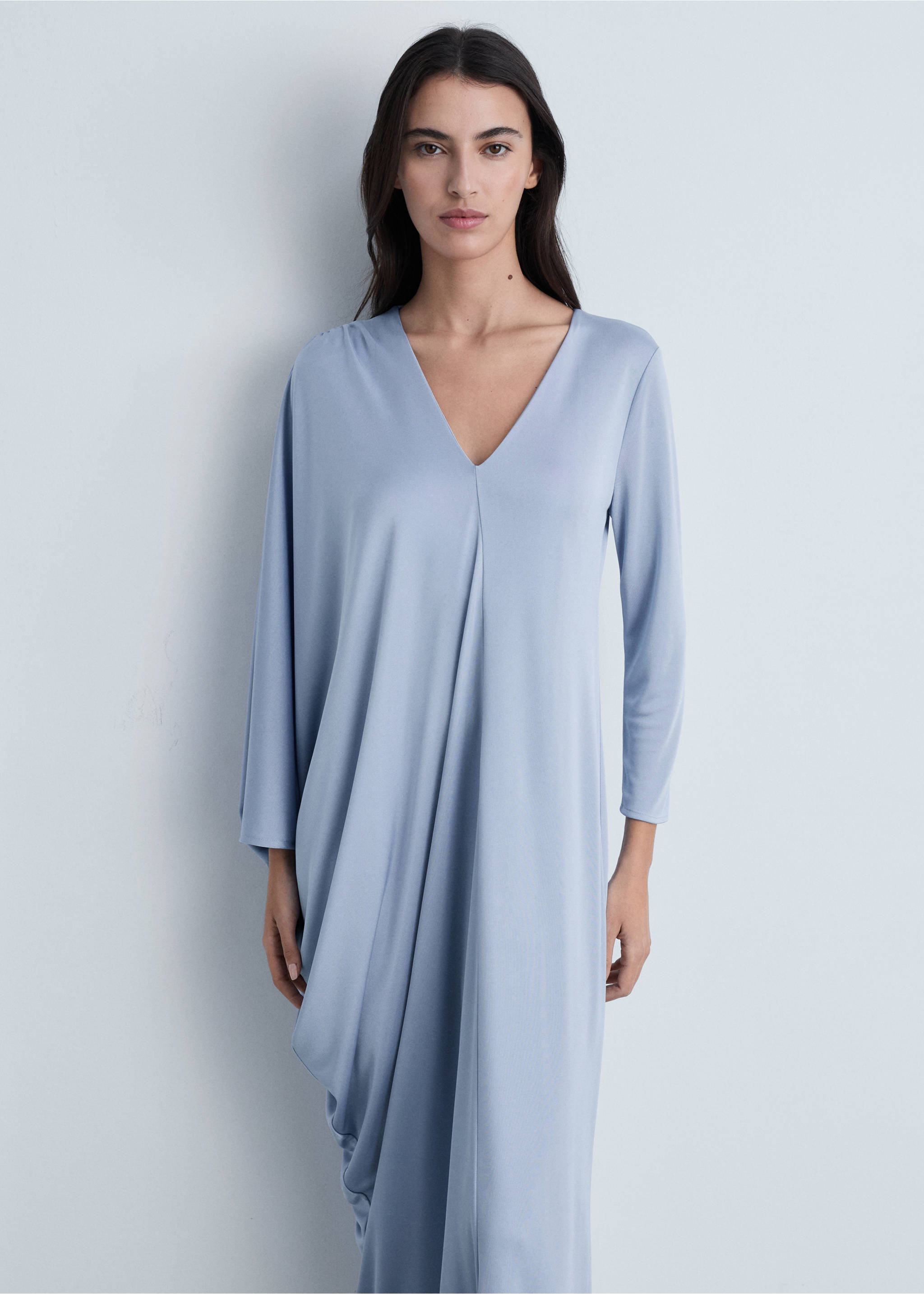 Asymmetric draped gown - Medium plane, Sky Blue. Ref: 87024065-00.