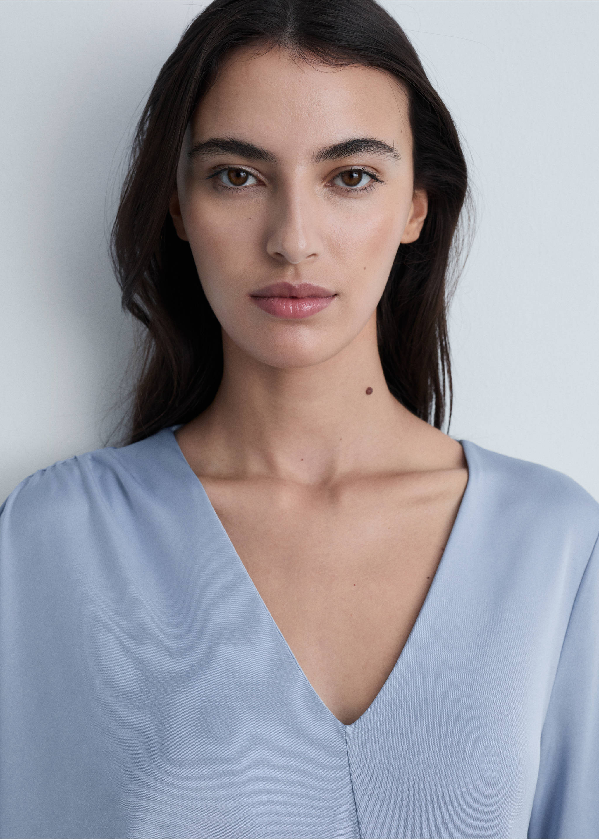 Asymmetric draped gown - Details of the article 1, Sky Blue. Ref: 87024065-00.
