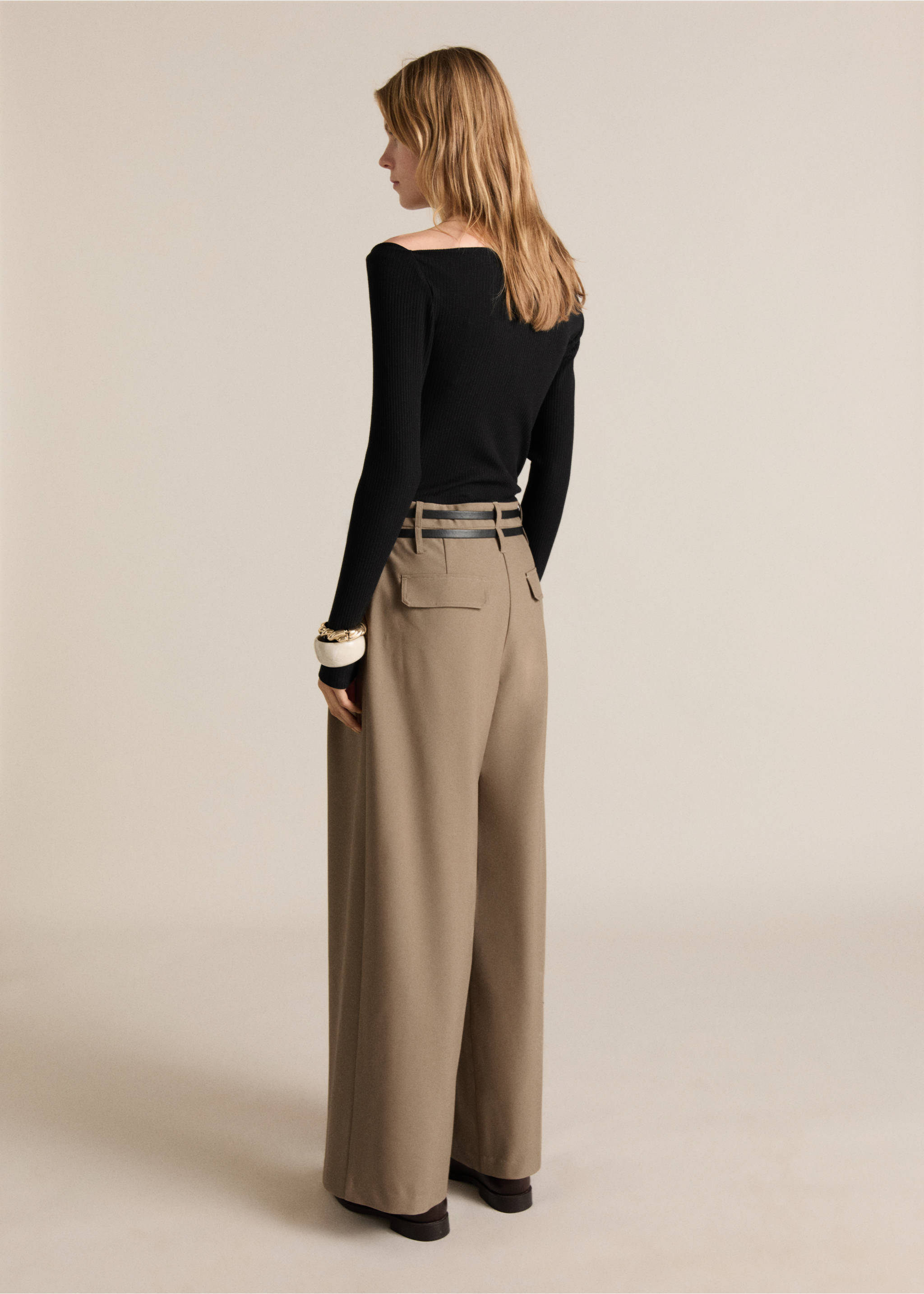 Combined-fabric jumpsuit with belt - Reverse of the article, Black. Ref: 87024070-00.