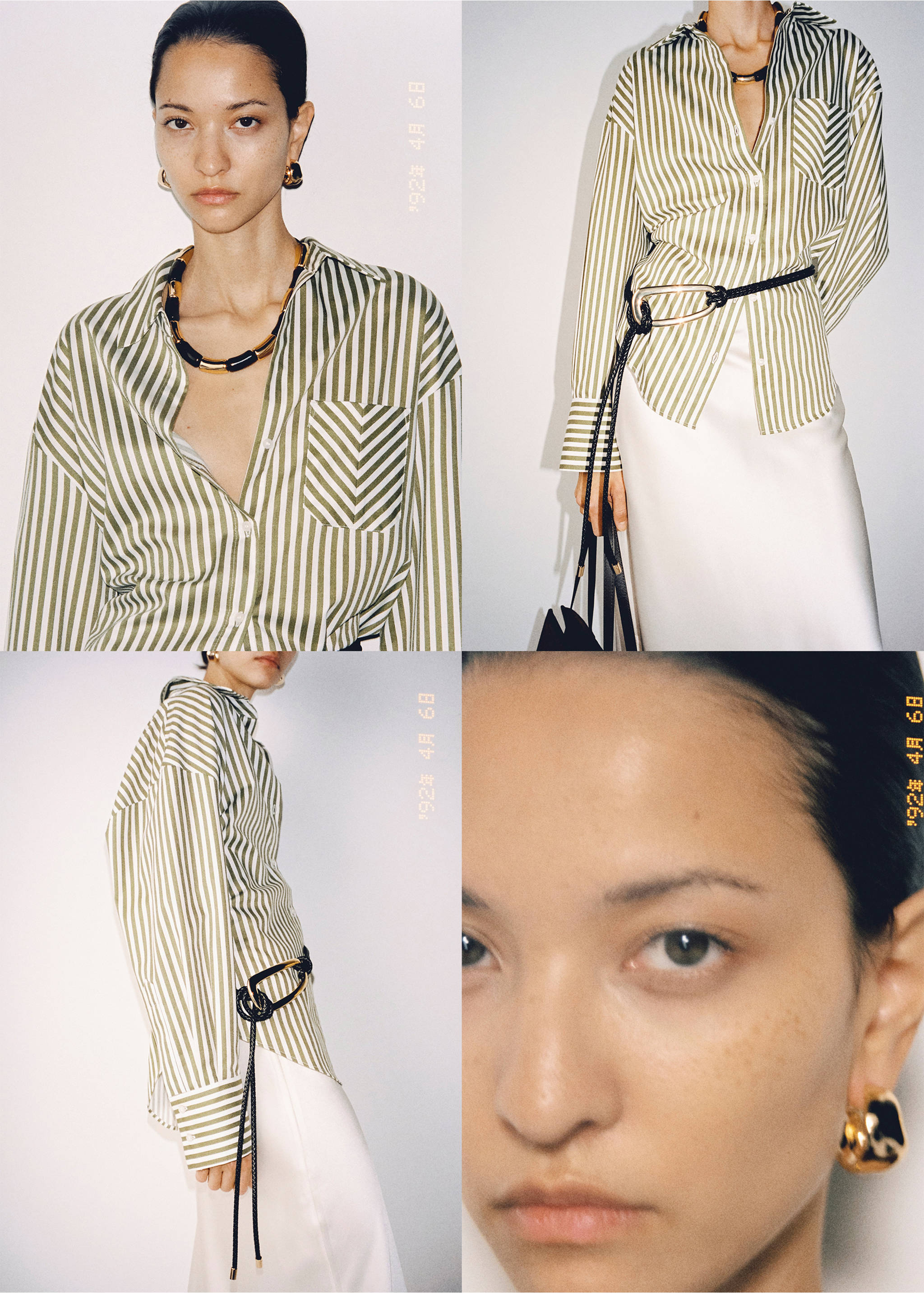 Striped shirt with contrasting pocket - Details of the article 6, Green. Ref: 87024071-00.