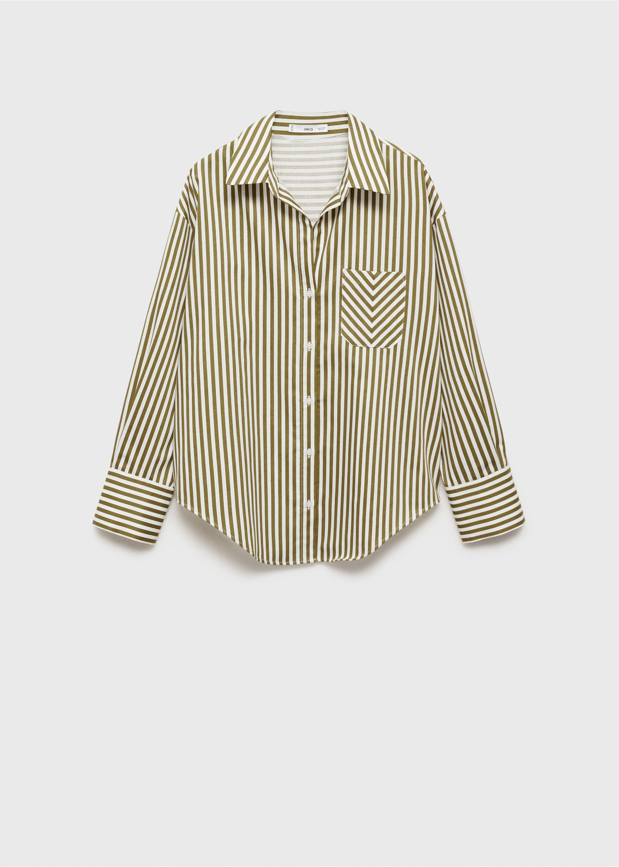 Striped shirt with contrasting pocket - Article without model, Green. Ref: 87024071-00.