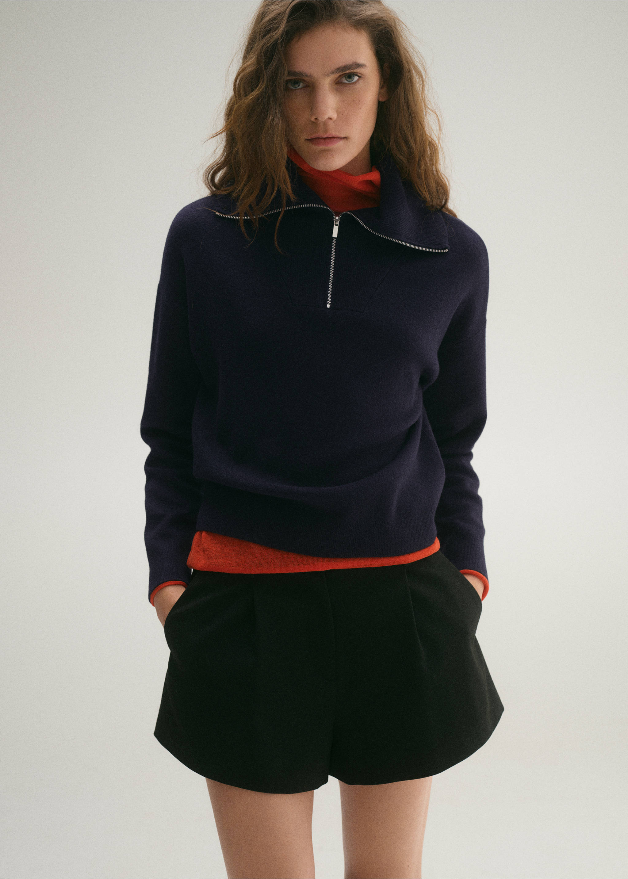 Zip neck jumper - Medium plane, Dark Navy. Ref: 87024072-00.