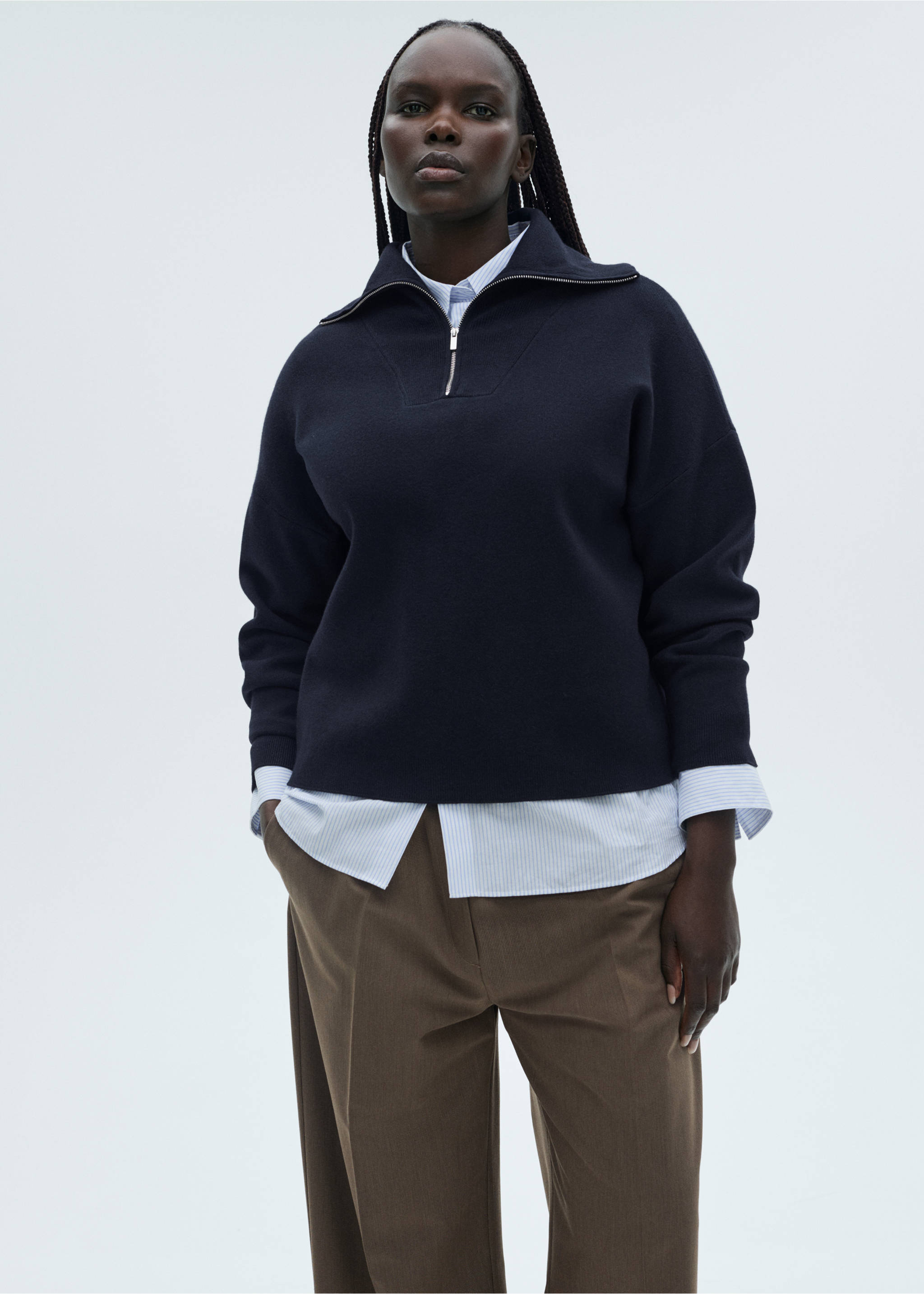 Zip neck jumper - Details of the article 5, Dark Navy. Ref: 87024072-00.