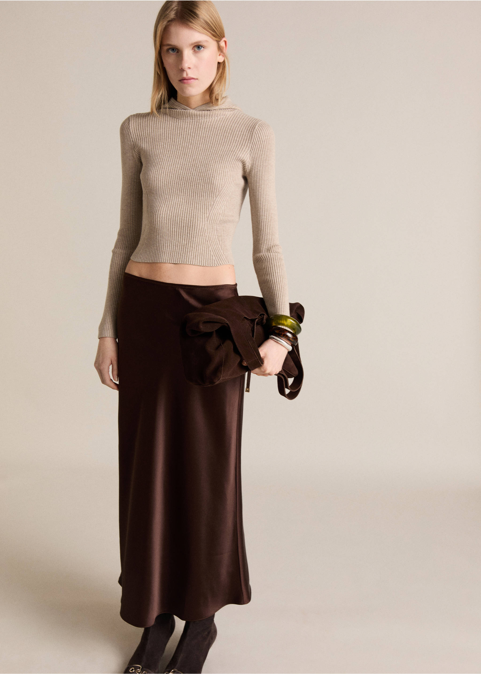 Gerippter Pullover mit Kapuze - Allgemeine Ansicht, Hellgrau/Pastellgrau. Ref: 87024073-00.