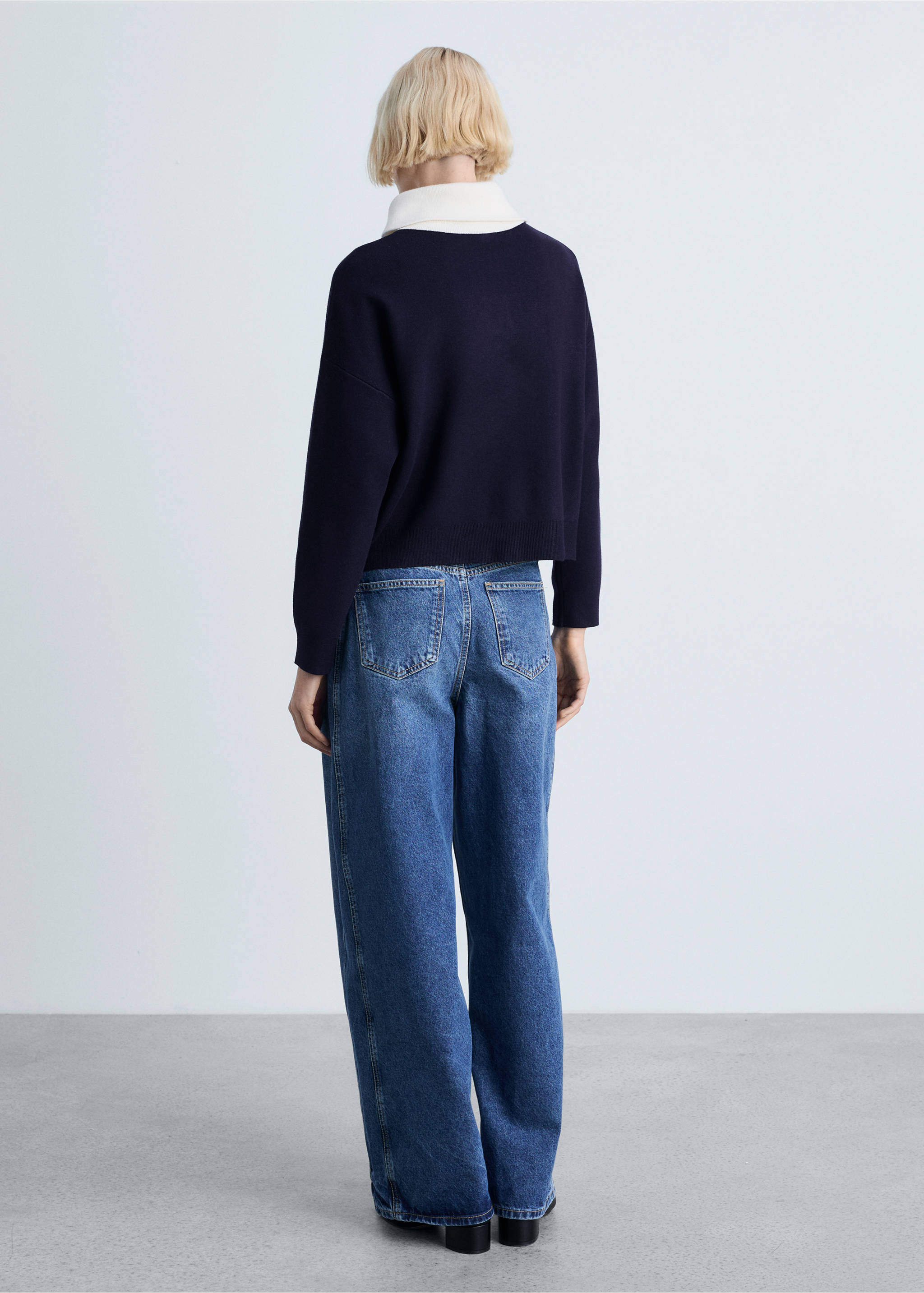 Knitted sweater with contrasting collar - Reverse of the article, Dark Navy. Ref: 87024077-00.