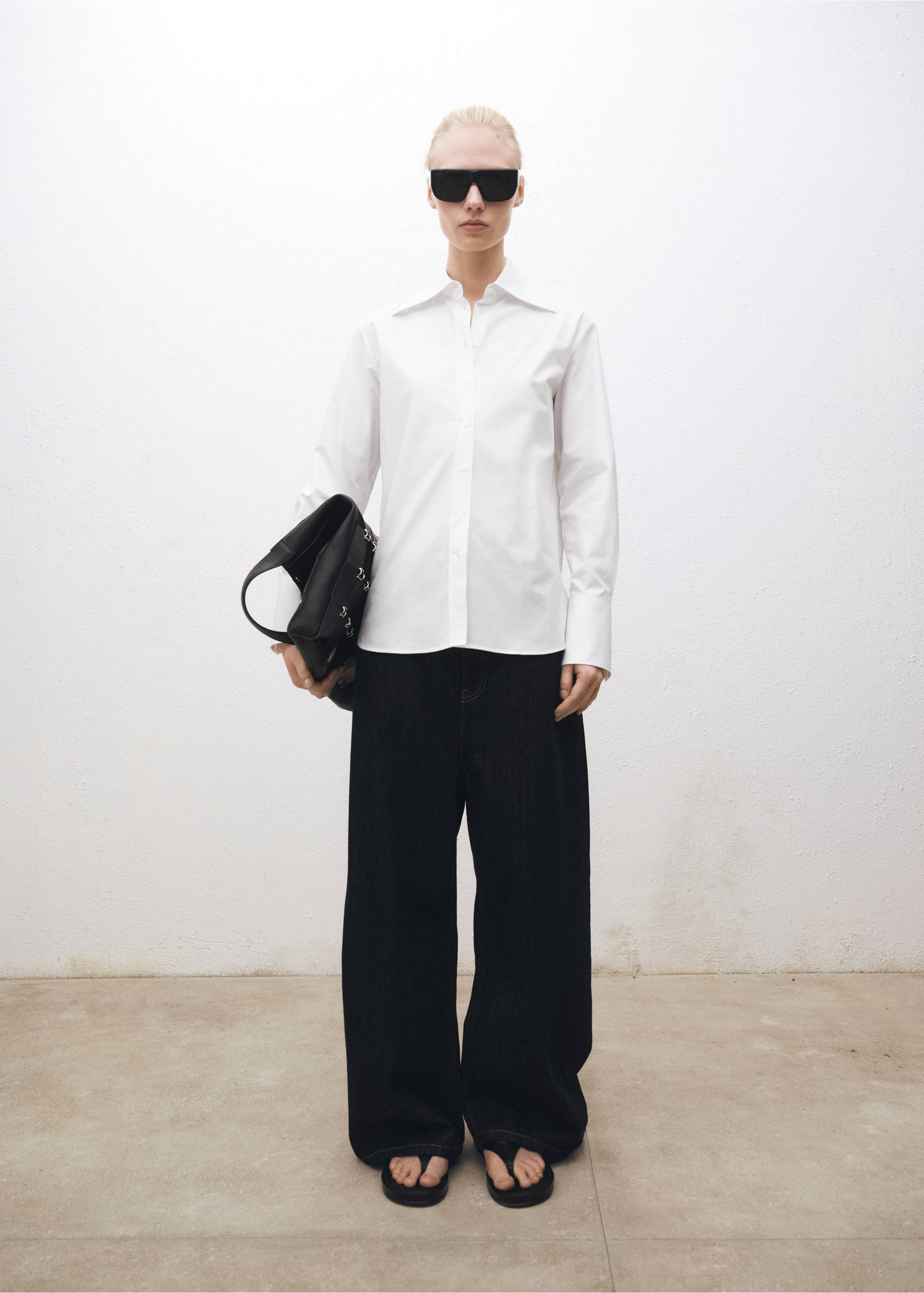 Oversized-Baumwollbluse - Allgemeine Ansicht, Cremeweiß. Ref: 87024083-00.