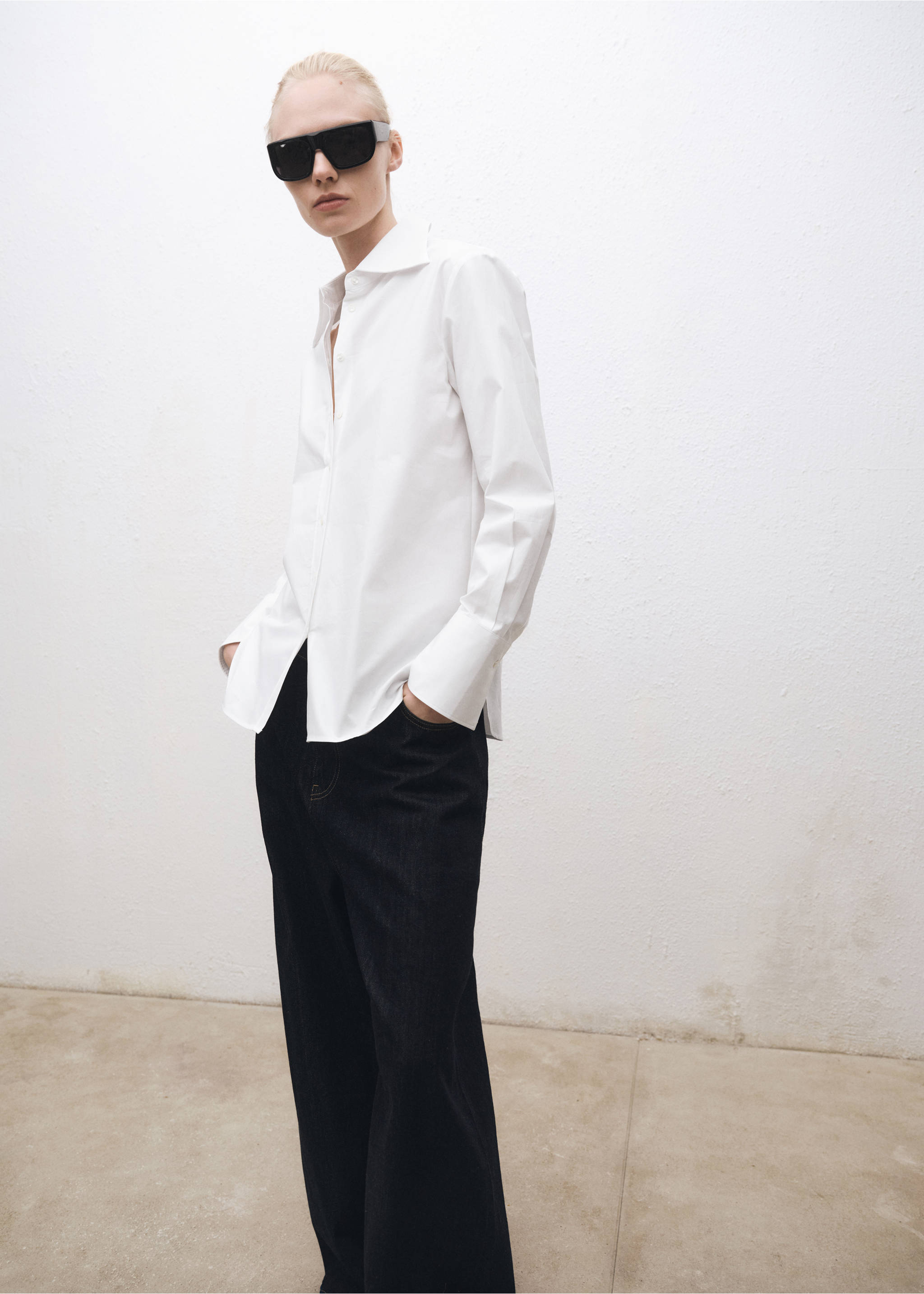Oversized-Baumwollbluse - Detail des Artikels 2, Cremeweiß. Ref: 87024083-00.