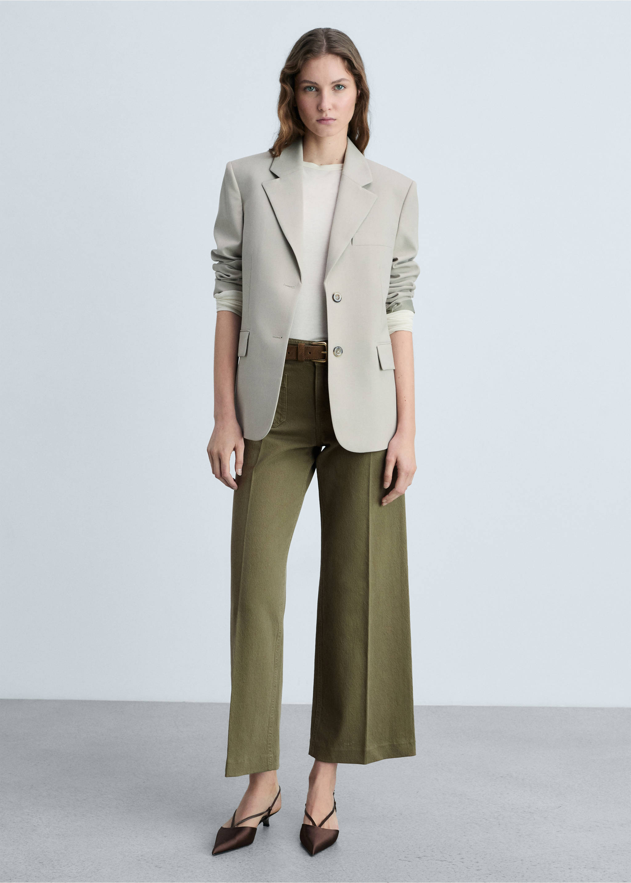 Wide leg jeans with pockets - General plane, Khaki. Ref: 87024084-00.