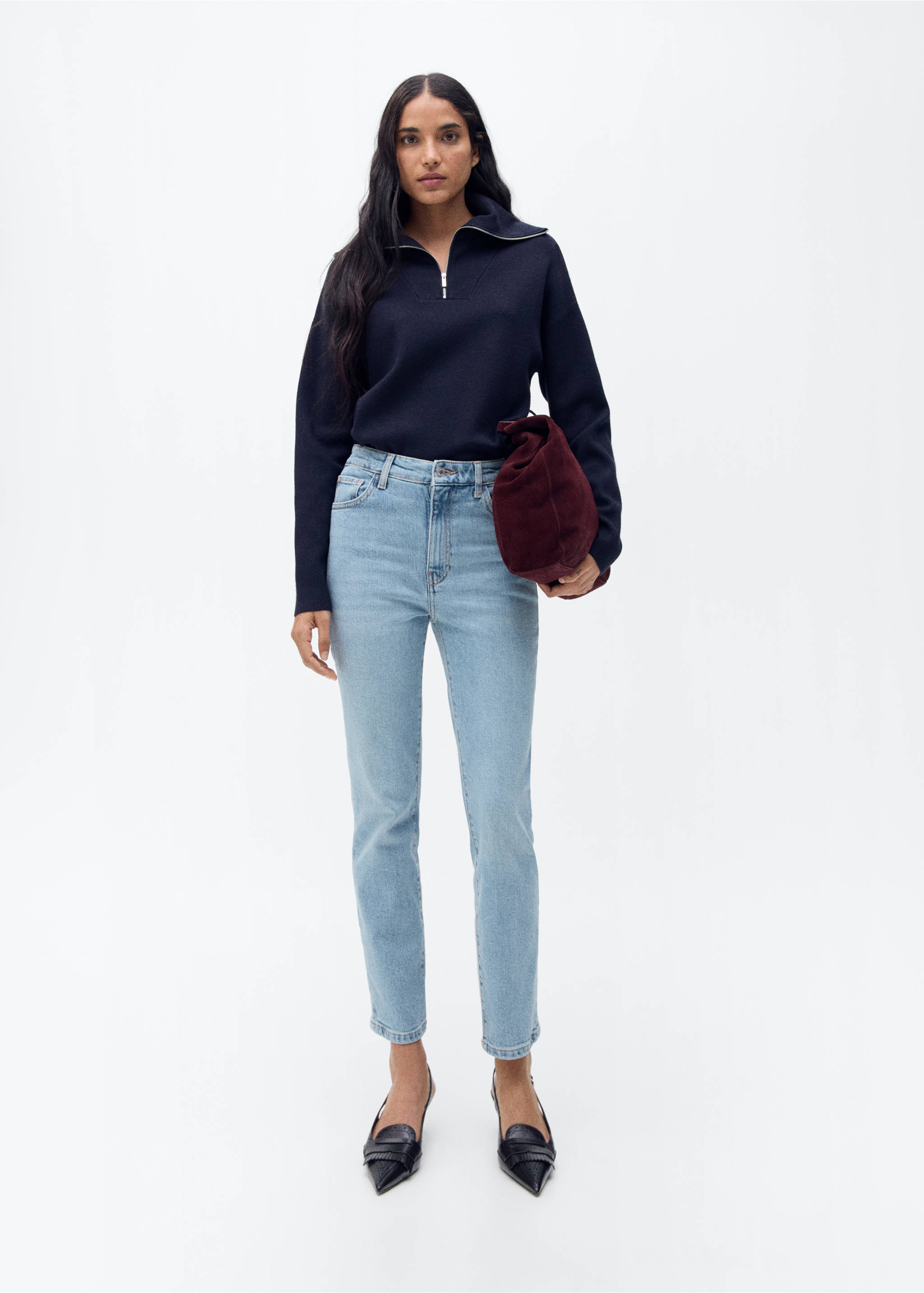 Claudia slim-fit cropped jeans - Overzichtstekening, Middenblauw. Ref: 87024085-00.