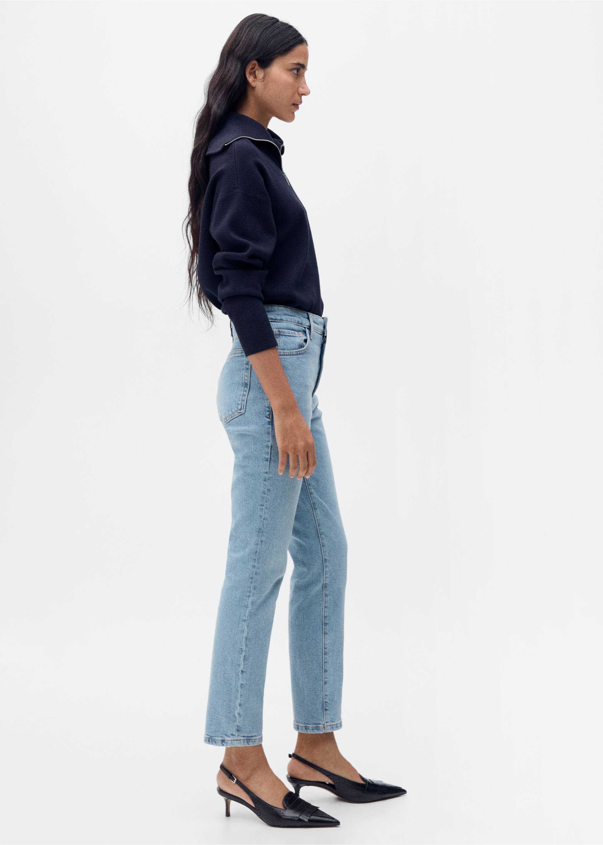 Claudia slim-fit cropped jeans - Detail van het artikel 2, Middenblauw. Ref: 87024085-00.