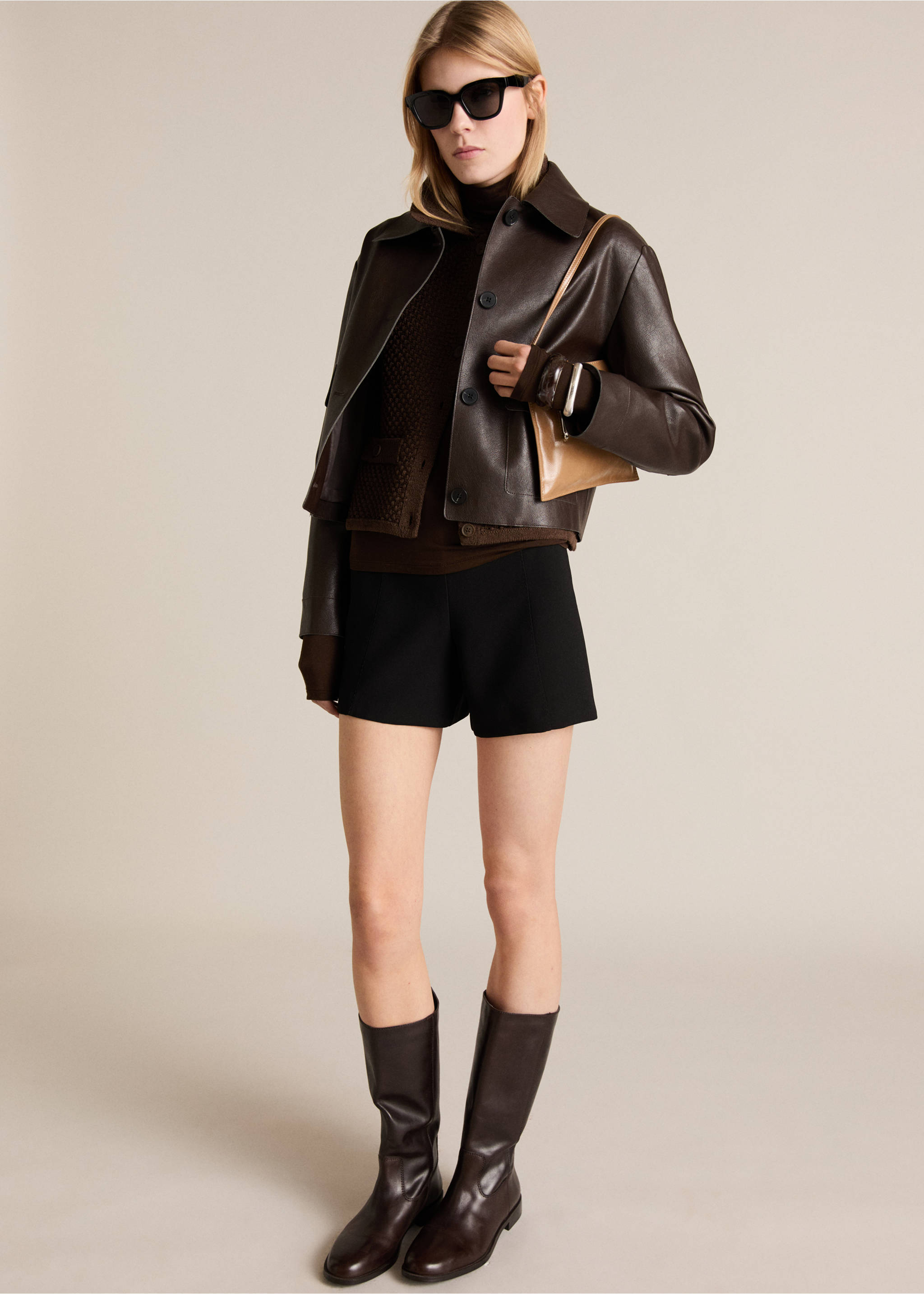 Polo-neck knitted jacket - General plane, Brown. Ref: 87024091-00.