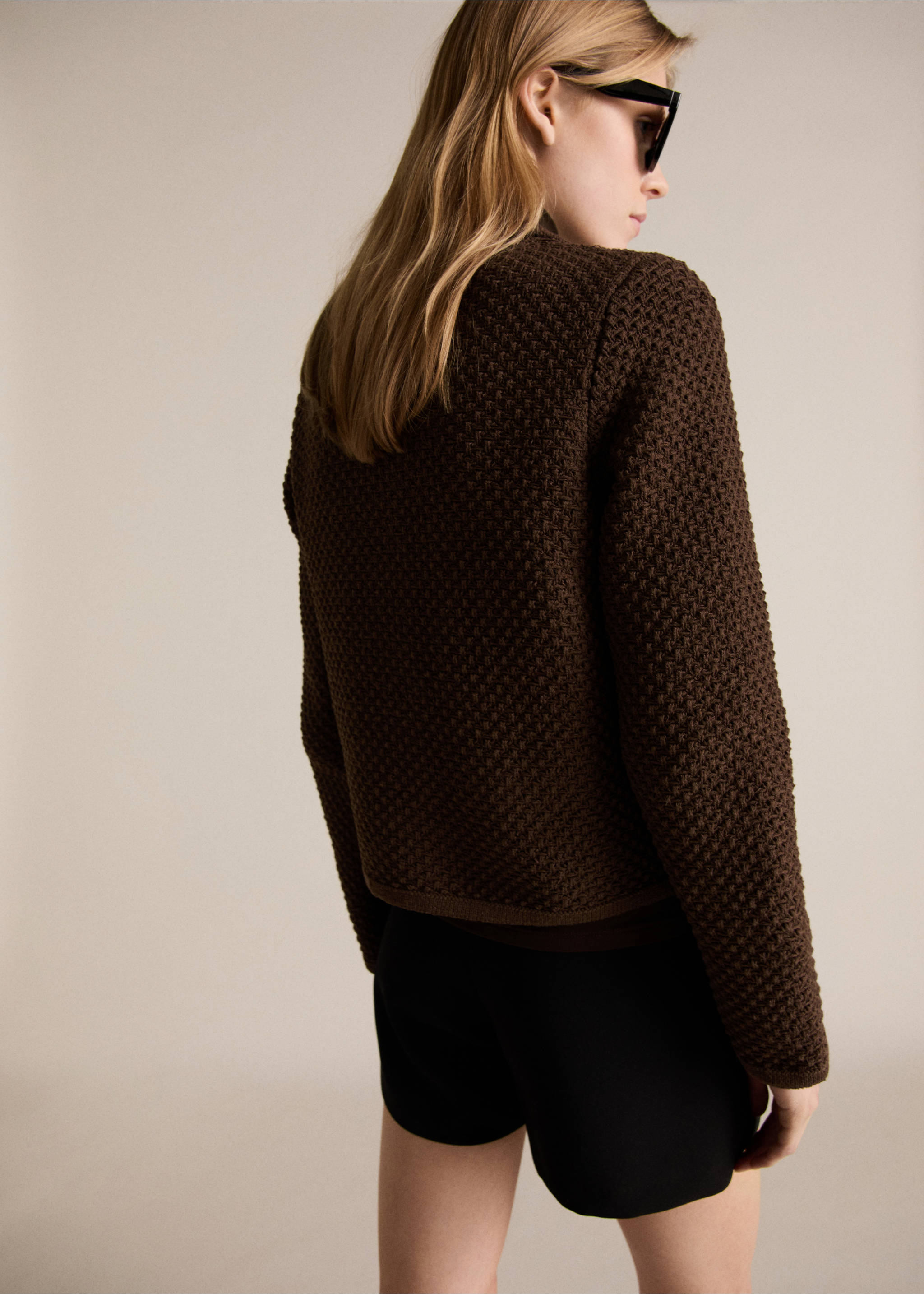 Polo-neck knitted jacket - Reverse of the article, Brown. Ref: 87024091-00.