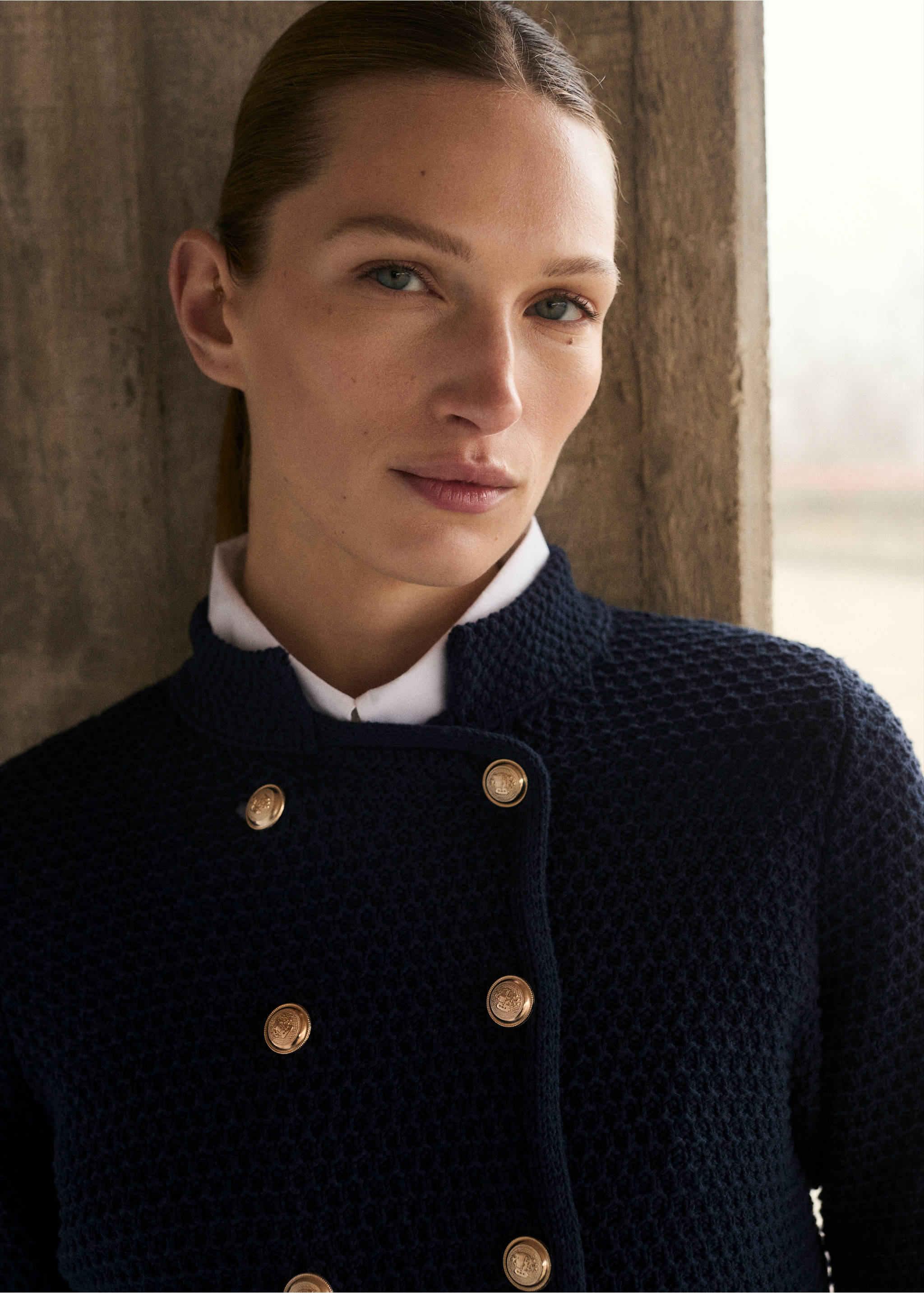 Double-breasted knitted jacket - Medium plane, Navy. Ref: 87024092-00.