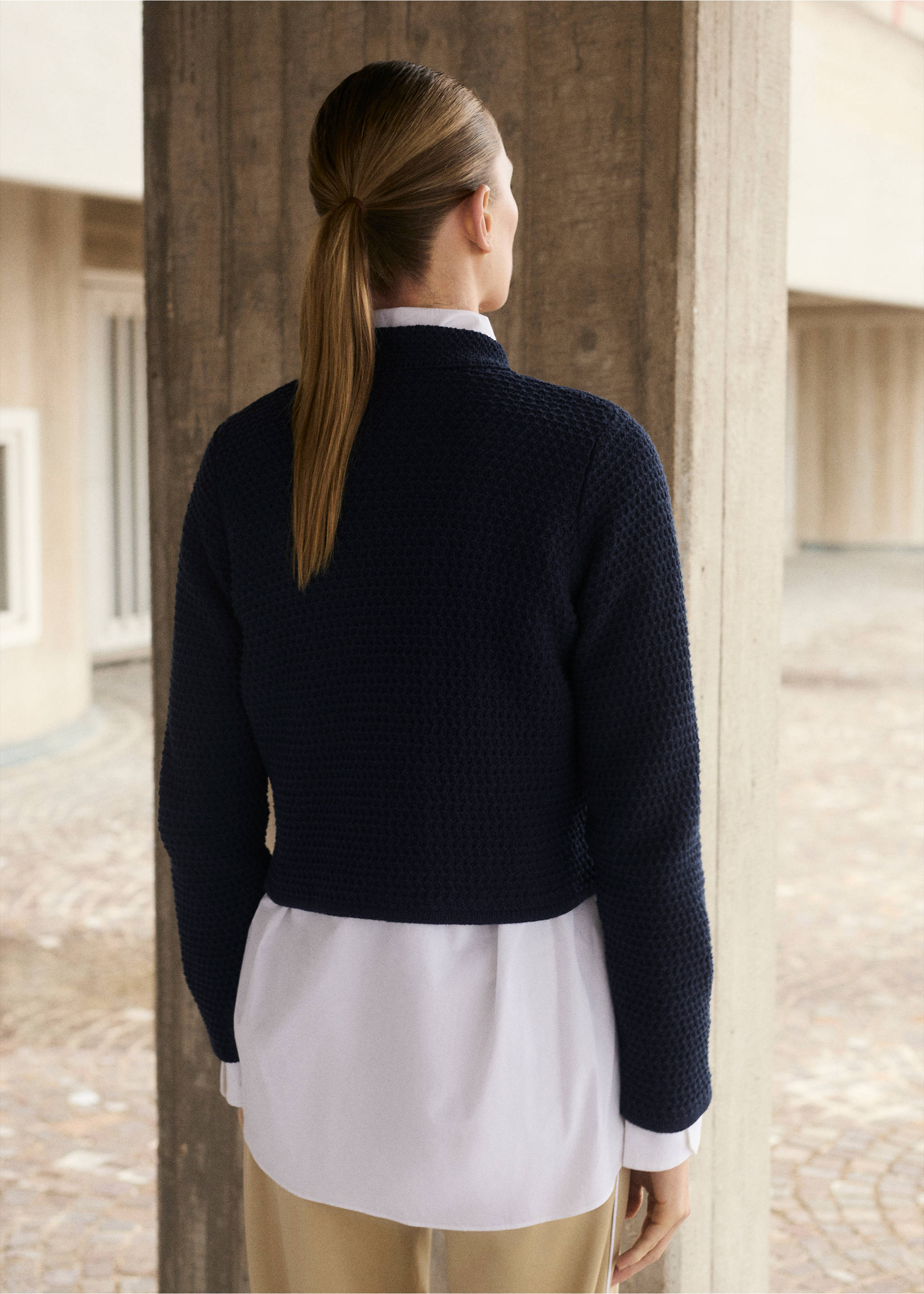 Double-breasted knitted jacket - Reverse of the article, Navy. Ref: 87024092-00.