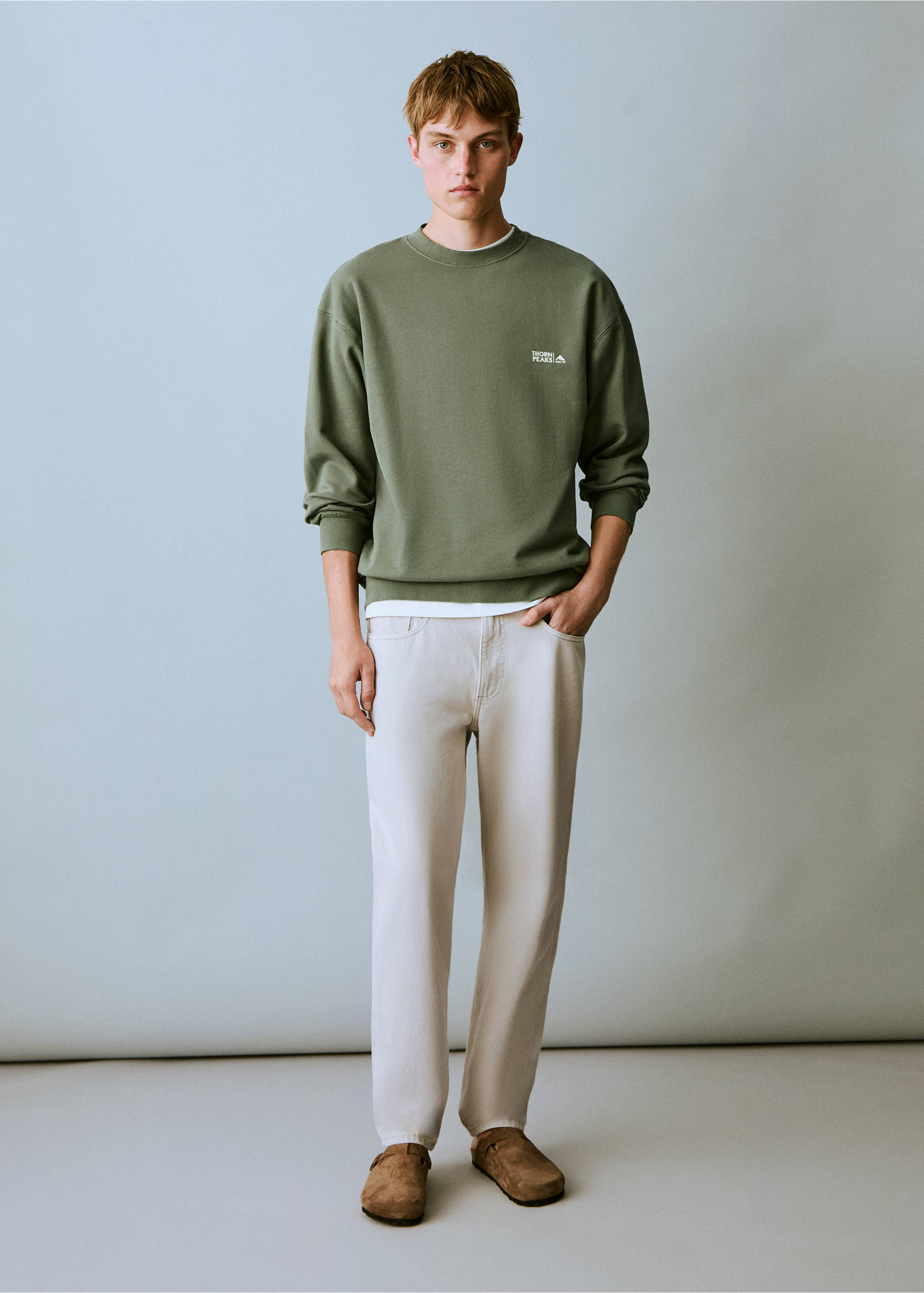 Message cotton sweatshirt - General plane, Mint Green. Ref: 87024095-00.