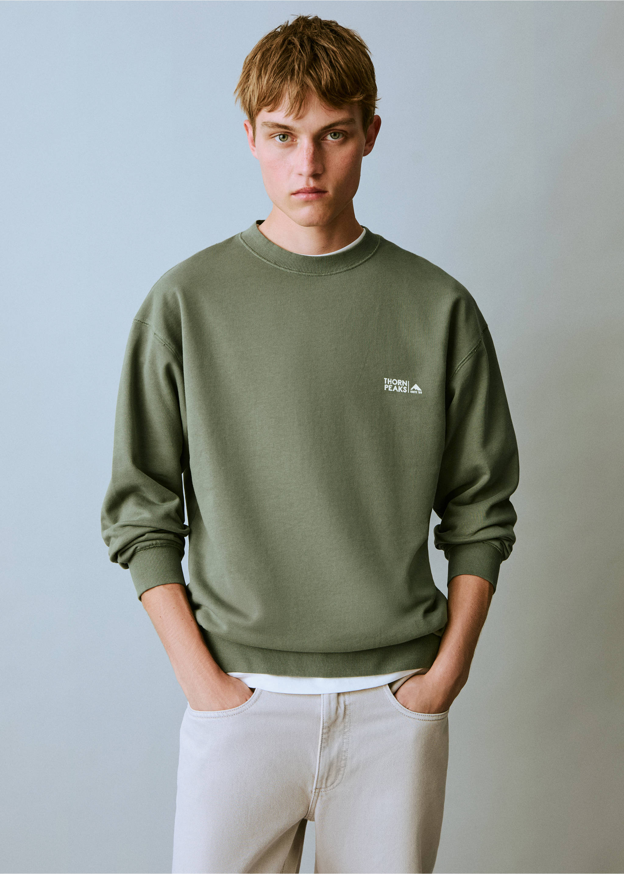Message cotton sweatshirt - Medium plane, Mint Green. Ref: 87024095-00.