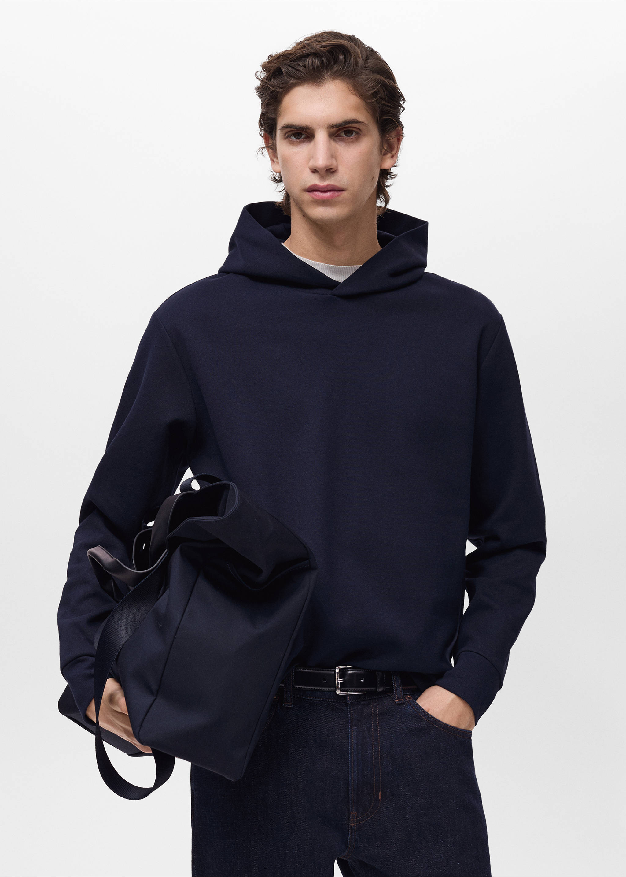 Regular-fit cotton hoodie - Medium plane, Night Blue. Ref: 87024410-00.