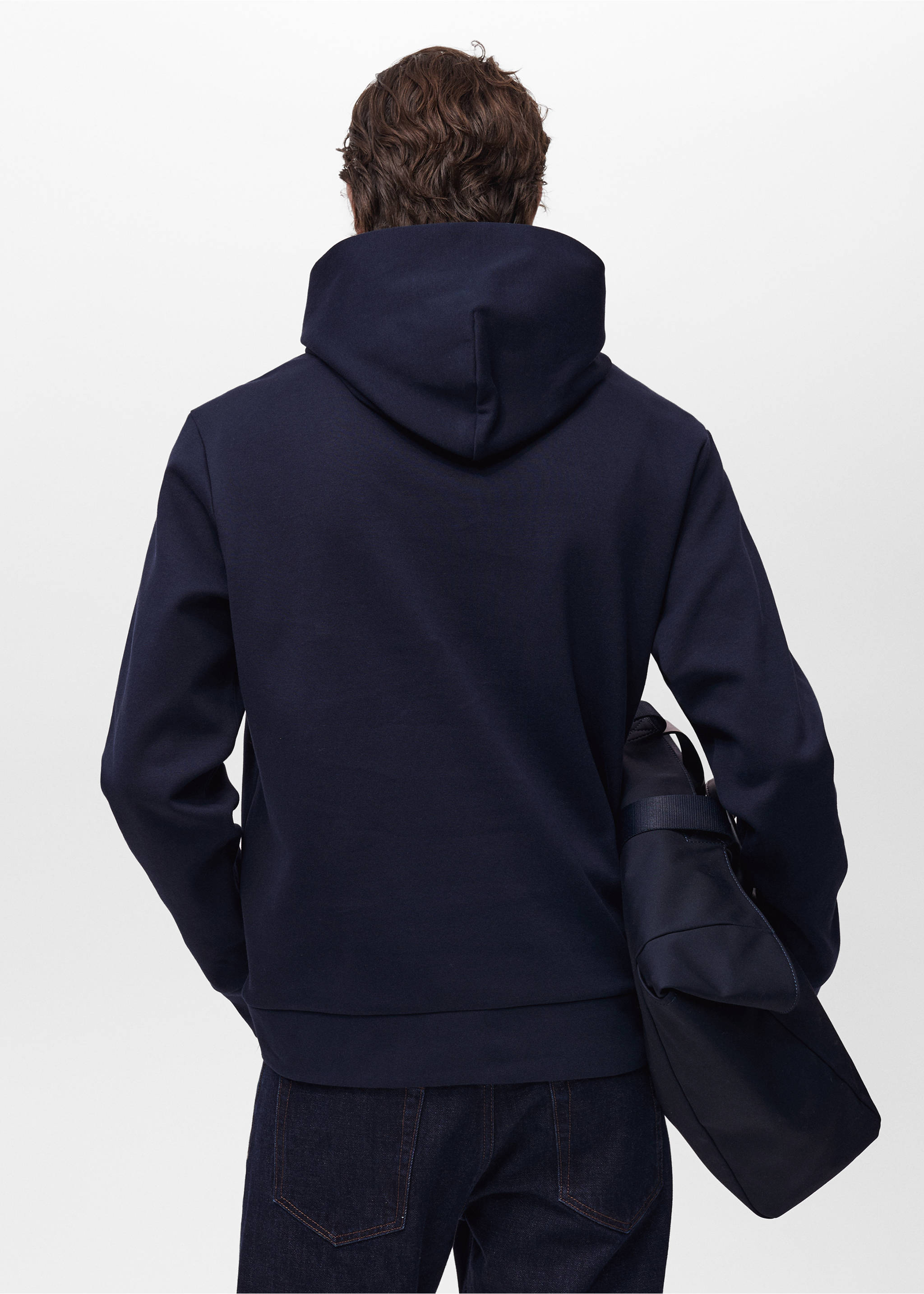 Regular-fit cotton hoodie - Reverse of the article, Night Blue. Ref: 87024410-00.