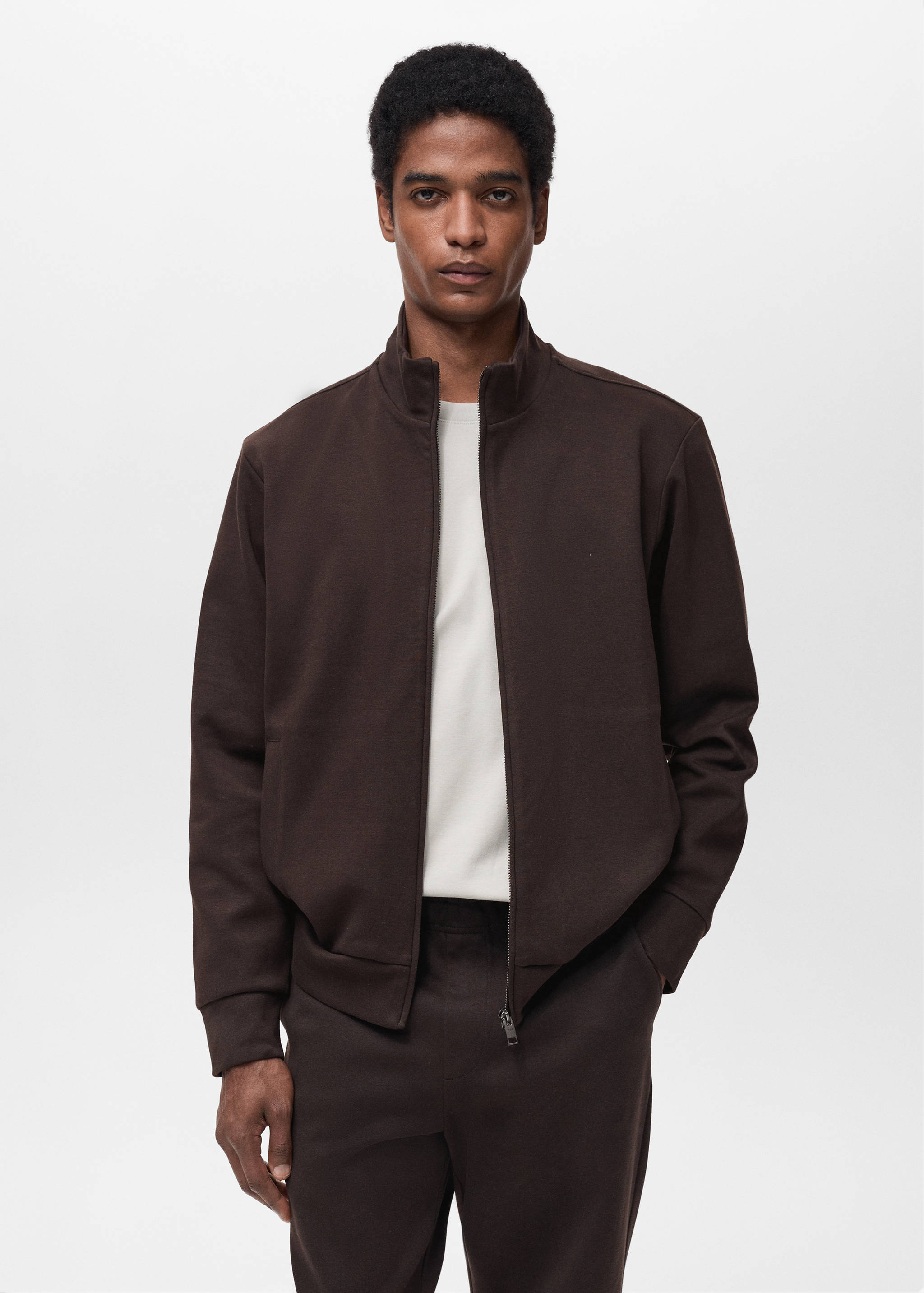 Cotton perkins-neck sweatshirt with zip - Medium plane