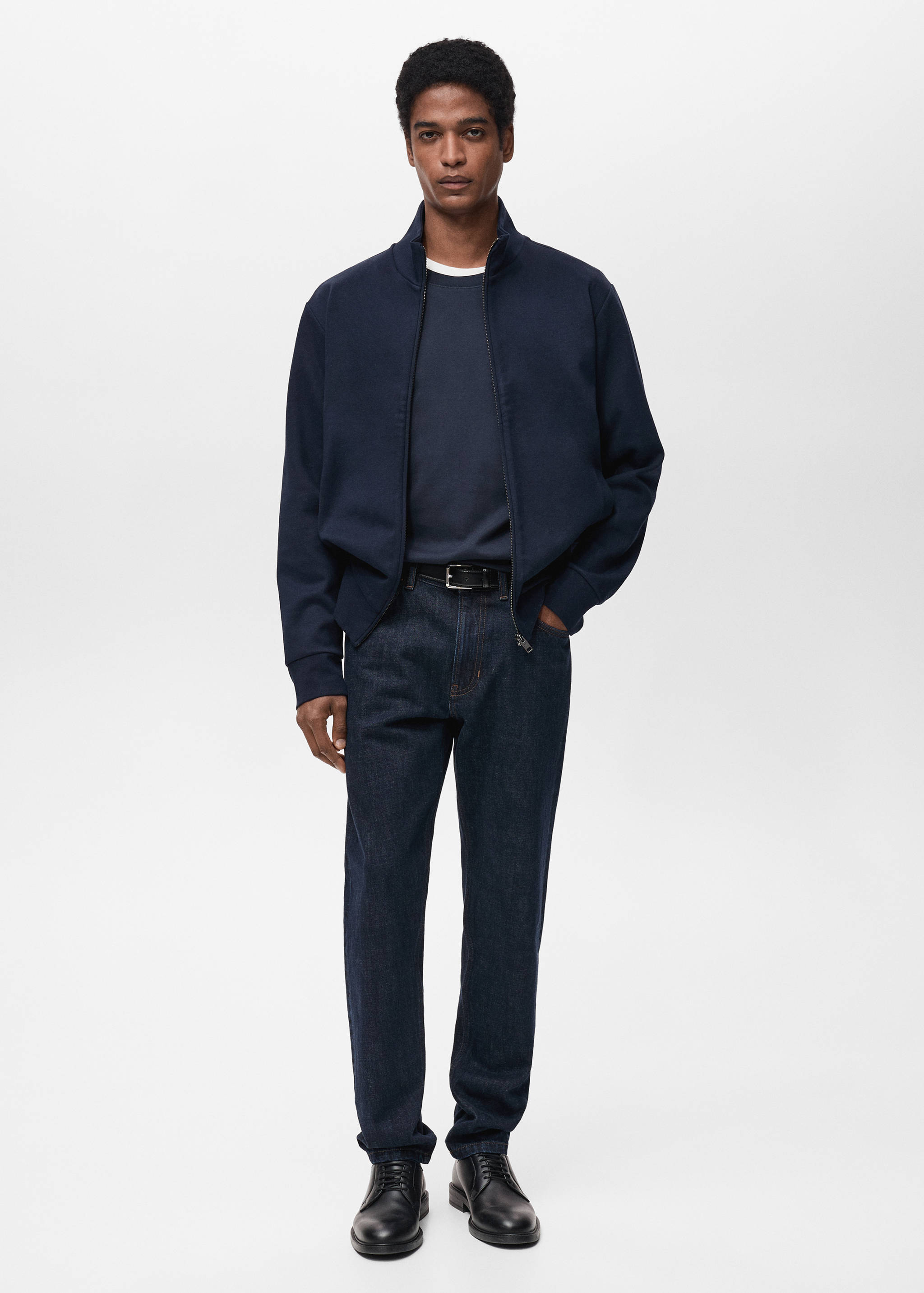 Cotton perkins-neck sweatshirt with zip - General plane