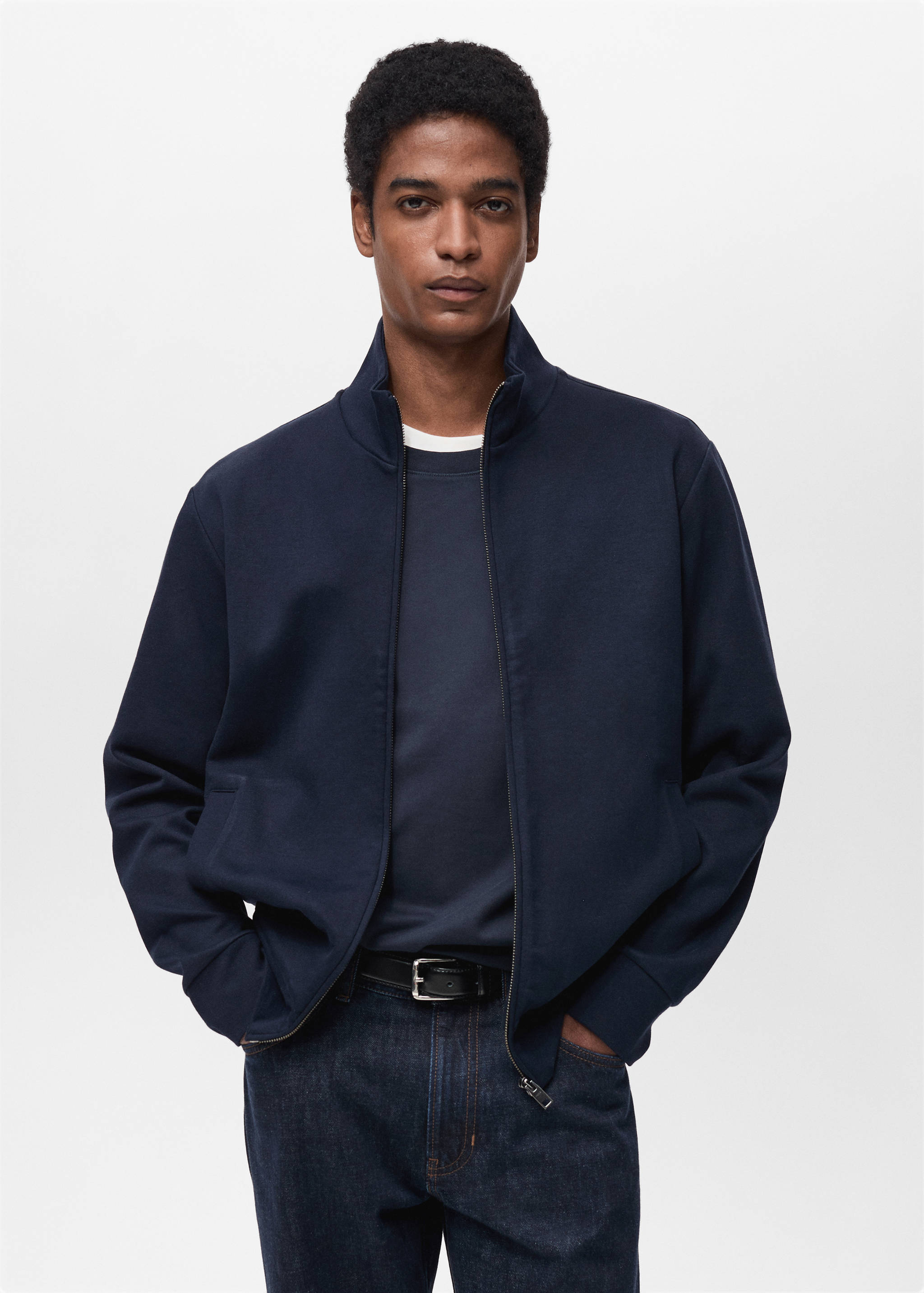 Cotton perkins-neck sweatshirt with zip - Medium plane