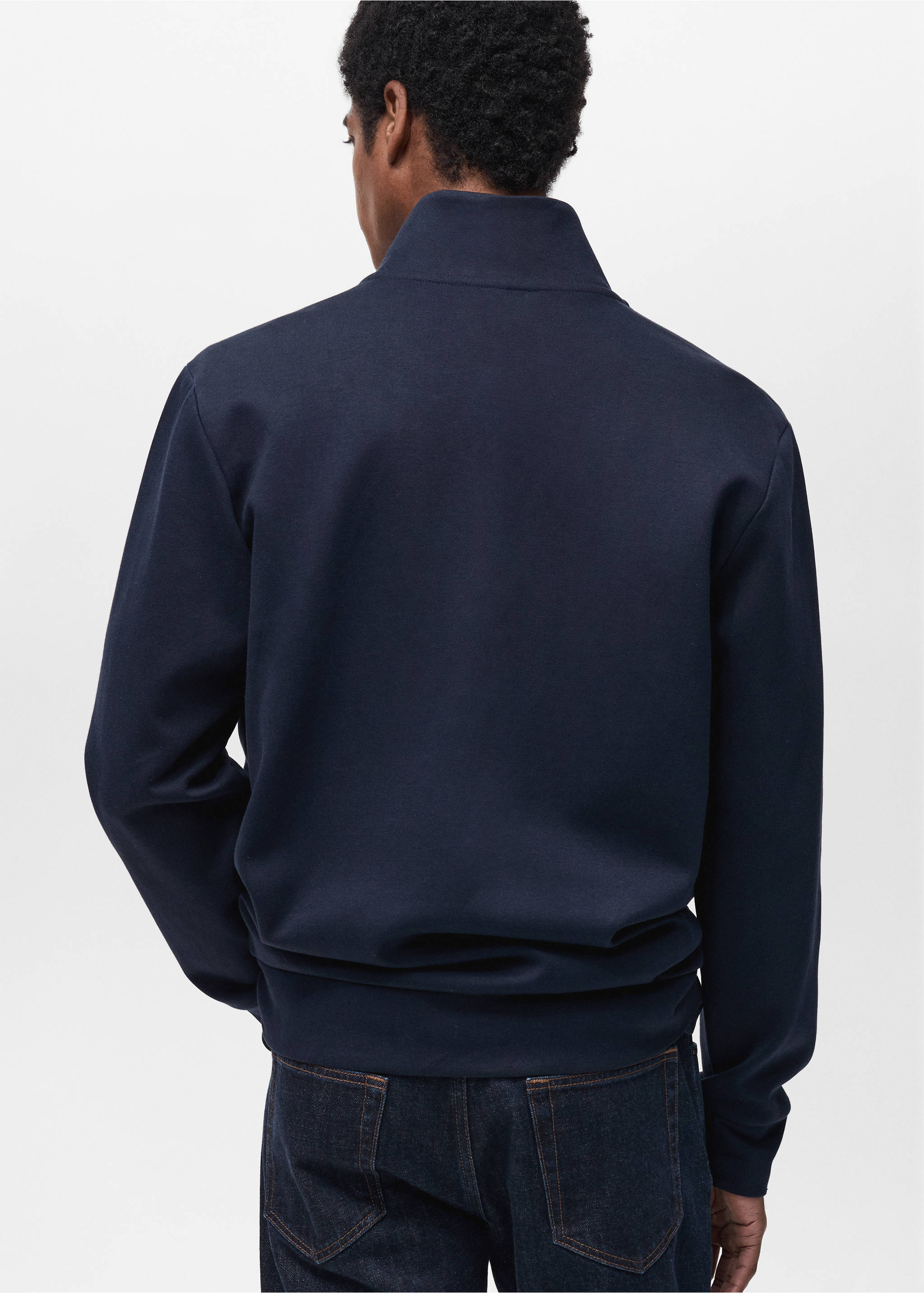 Cotton perkins-neck sweatshirt with zip - Reverse of the article, Night Blue. Ref: 87024411-00.