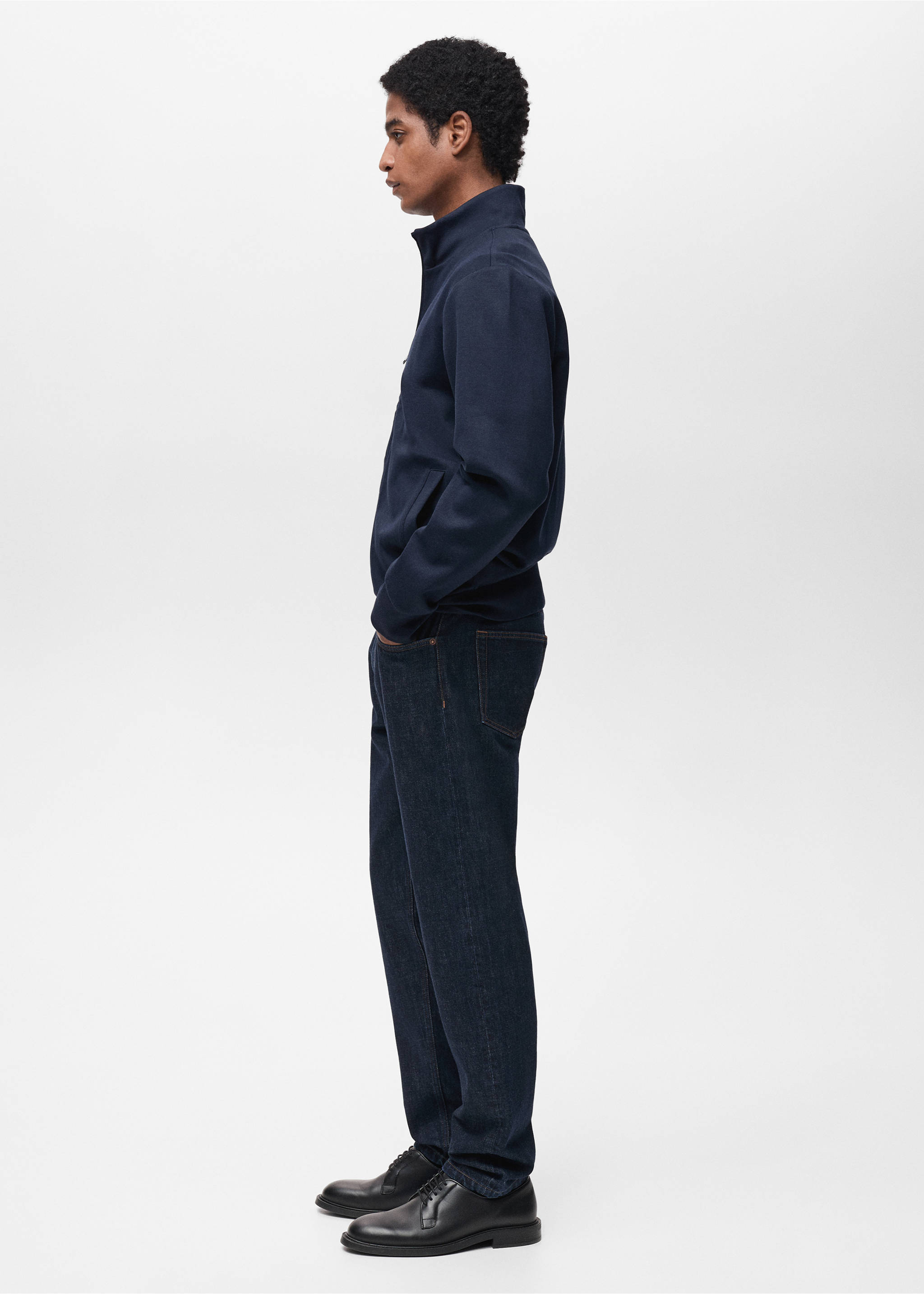 Cotton perkins-neck sweatshirt with zip - Details of the article 2, Night Blue. Ref: 87024411-00.
