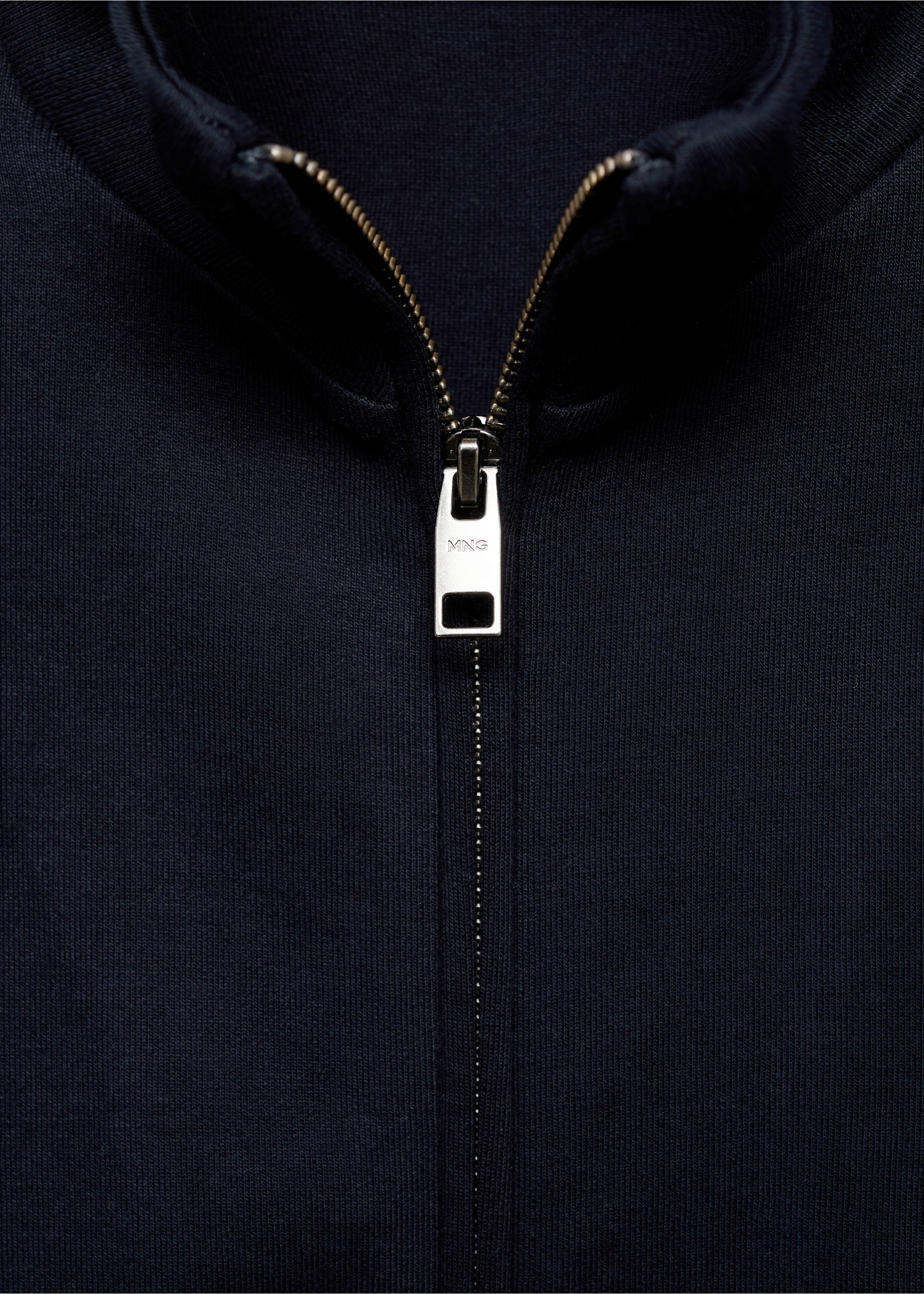 Cotton perkins-neck sweatshirt with zip - Details of the article 8, Night Blue. Ref: 87024411-00.