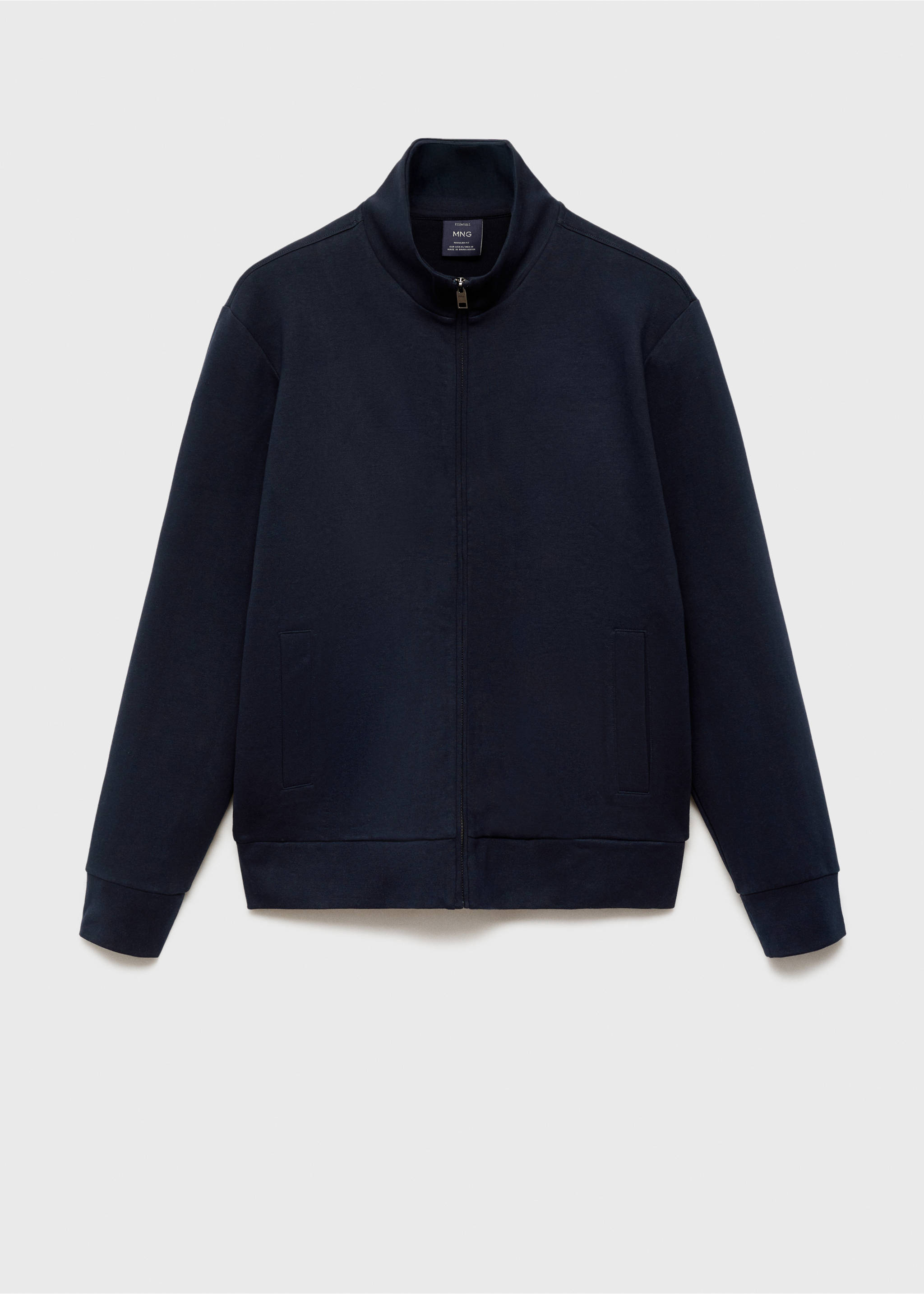Cotton perkins-neck sweatshirt with zip - Article without model, Night Blue. Ref: 87024411-00.