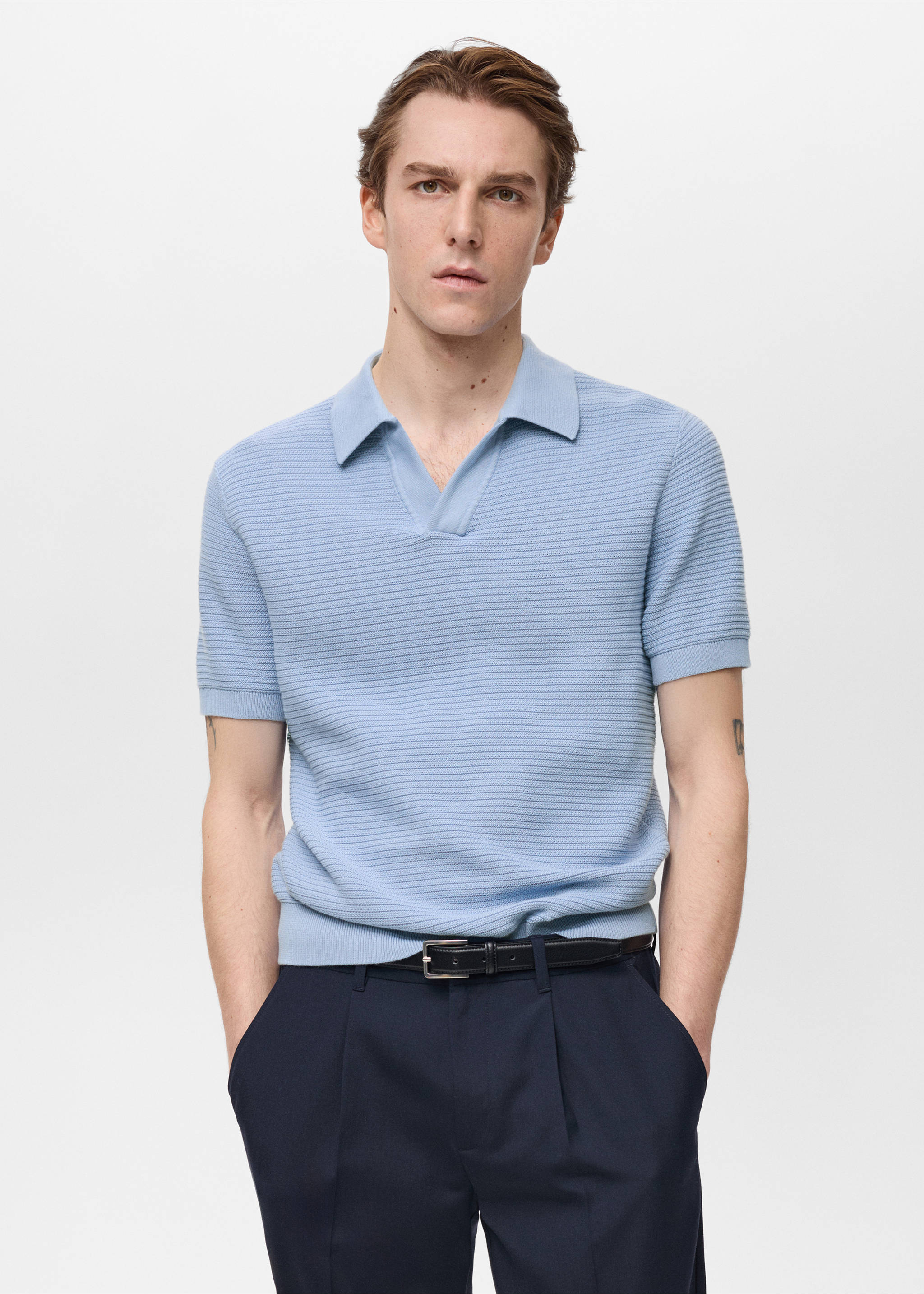 100% cotton knitted polo structure - Medium plane, Sky Blue. Ref: 87024412-00.