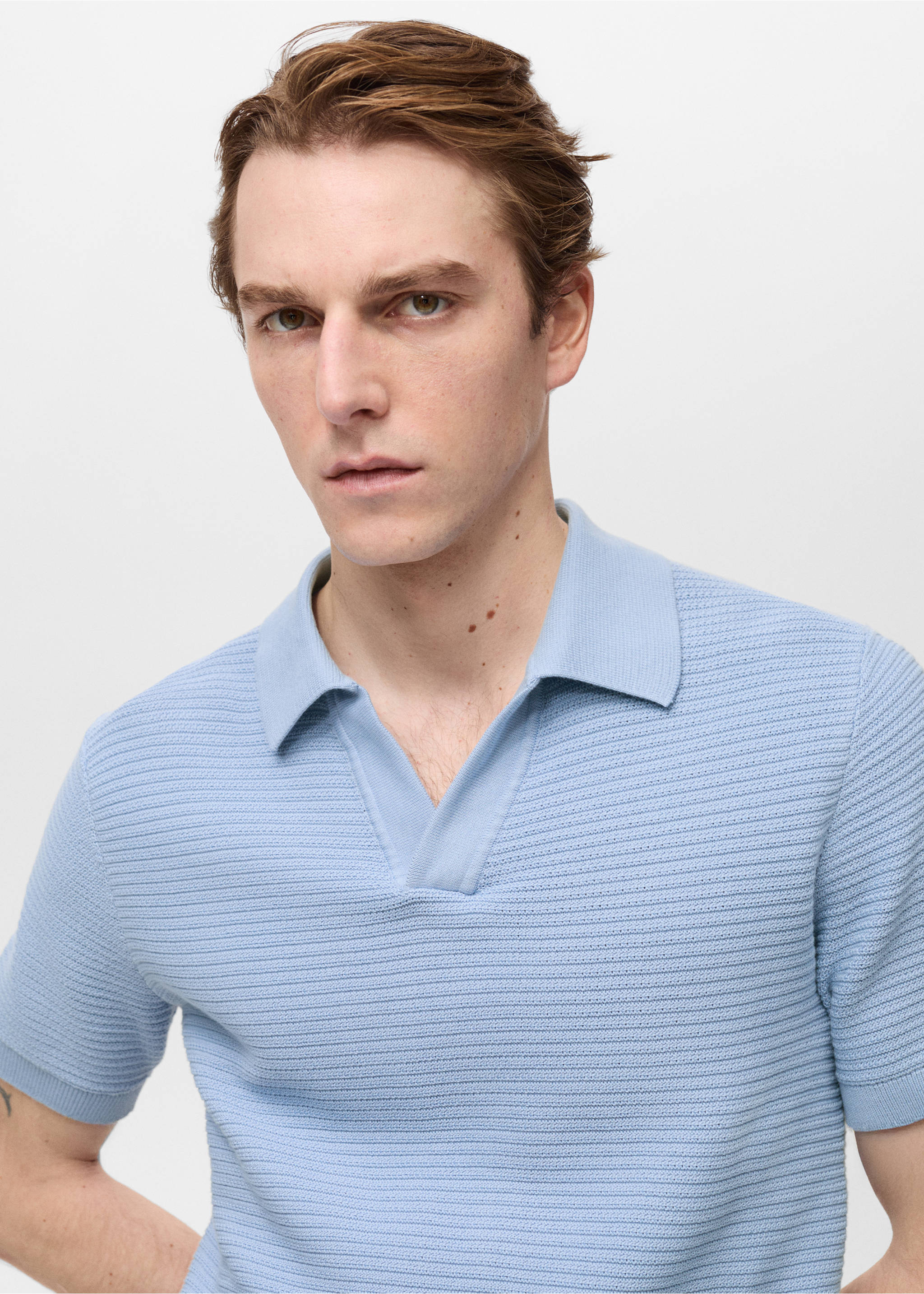 100% cotton knitted polo structure - Details of the article 1, Sky Blue. Ref: 87024412-00.