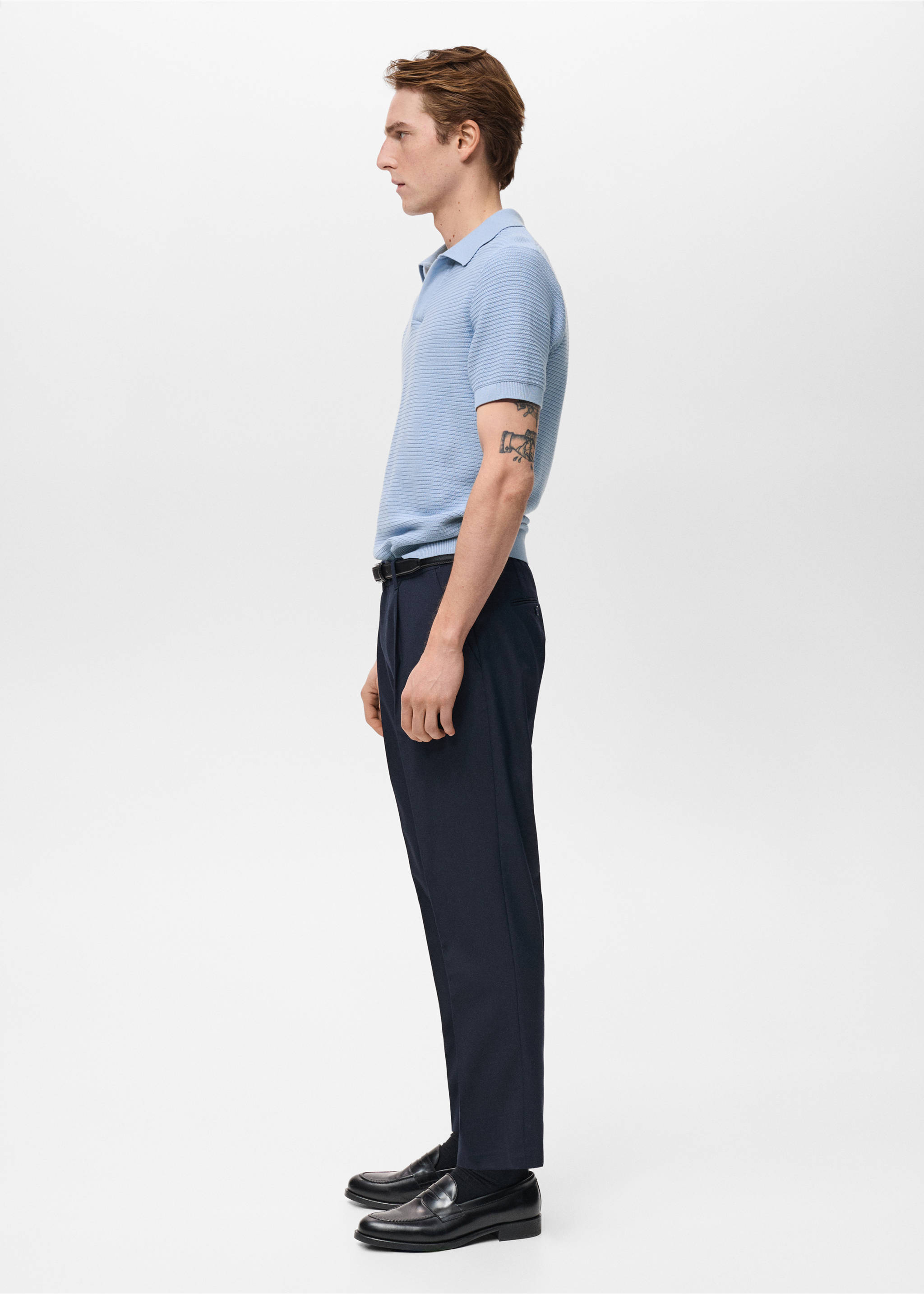 100% cotton knitted polo structure - Details of the article 2, Sky Blue. Ref: 87024412-00.