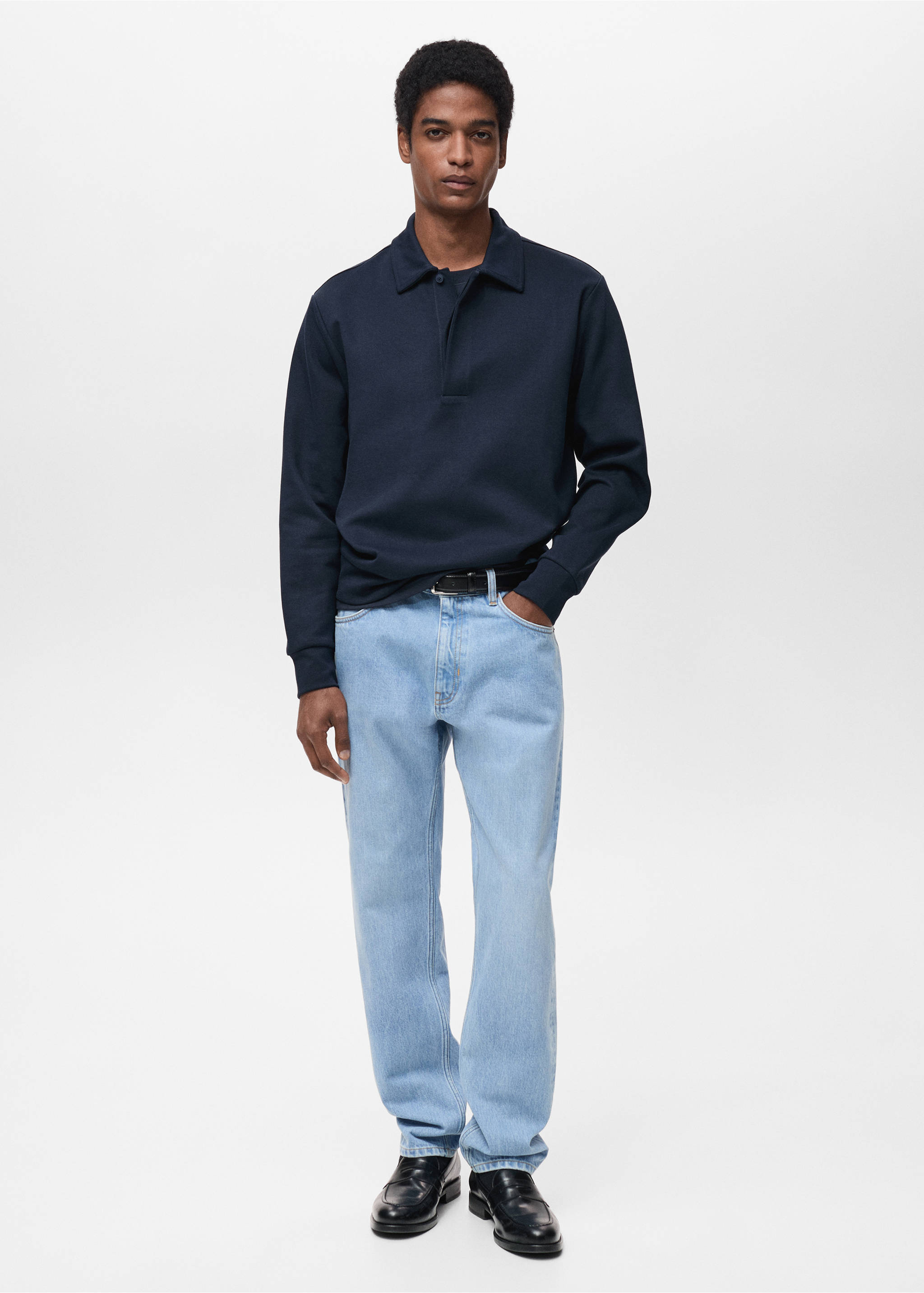 Sweat-shirt polo coton regular-fit - Plan général, Bleu nuit. Ref: 87024413-00.