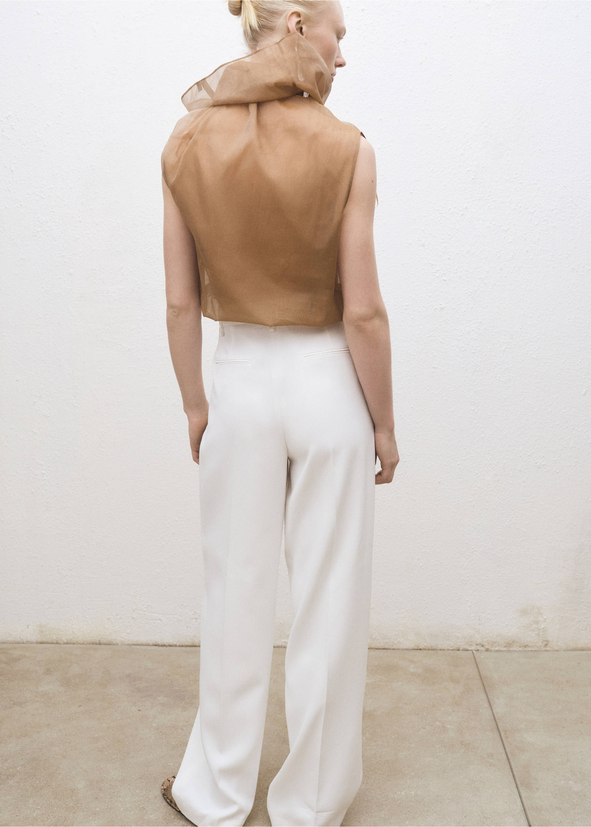 Silk blouse with asymmetrical neckline - Reverse of the article, Medium Brown. Ref: 87024419-00.