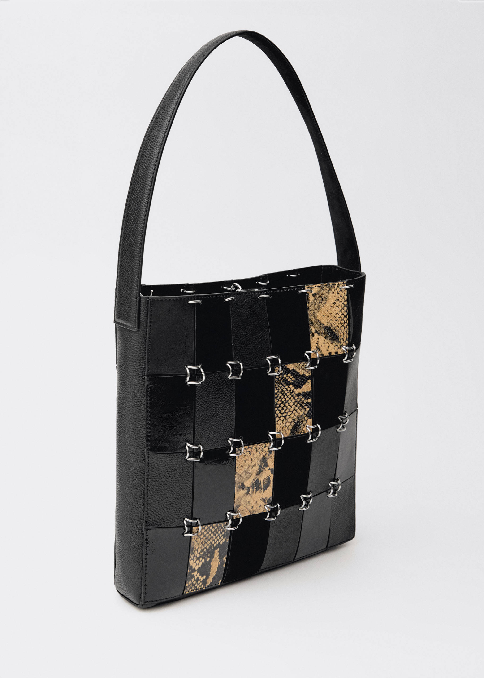 Sac cuir patchwork combiné - Plan moyen