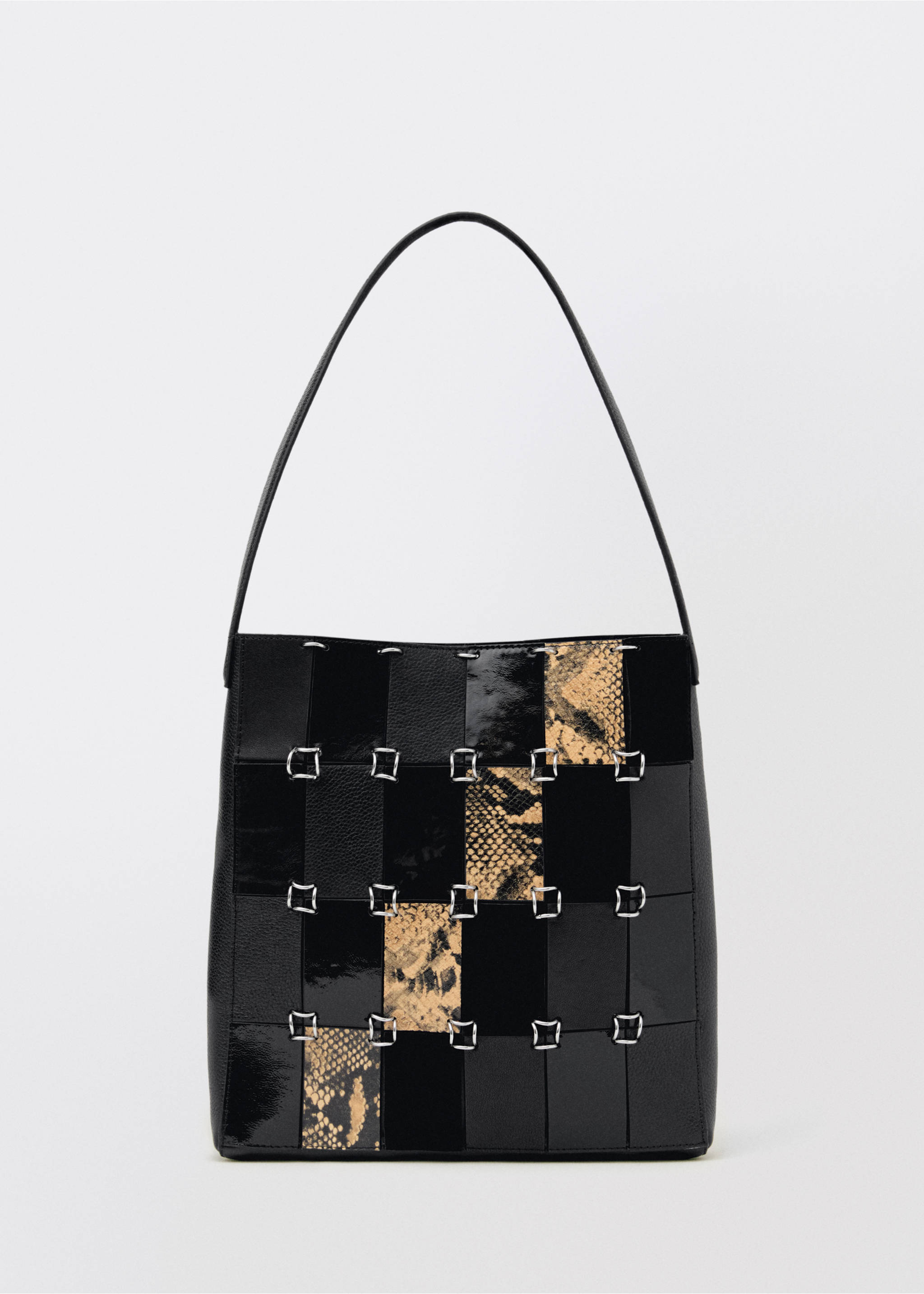 Ledertasche in kombinierter Patchwork-Optik - Artikel ohne Model, Schwarz. Ref: 87024424-00.